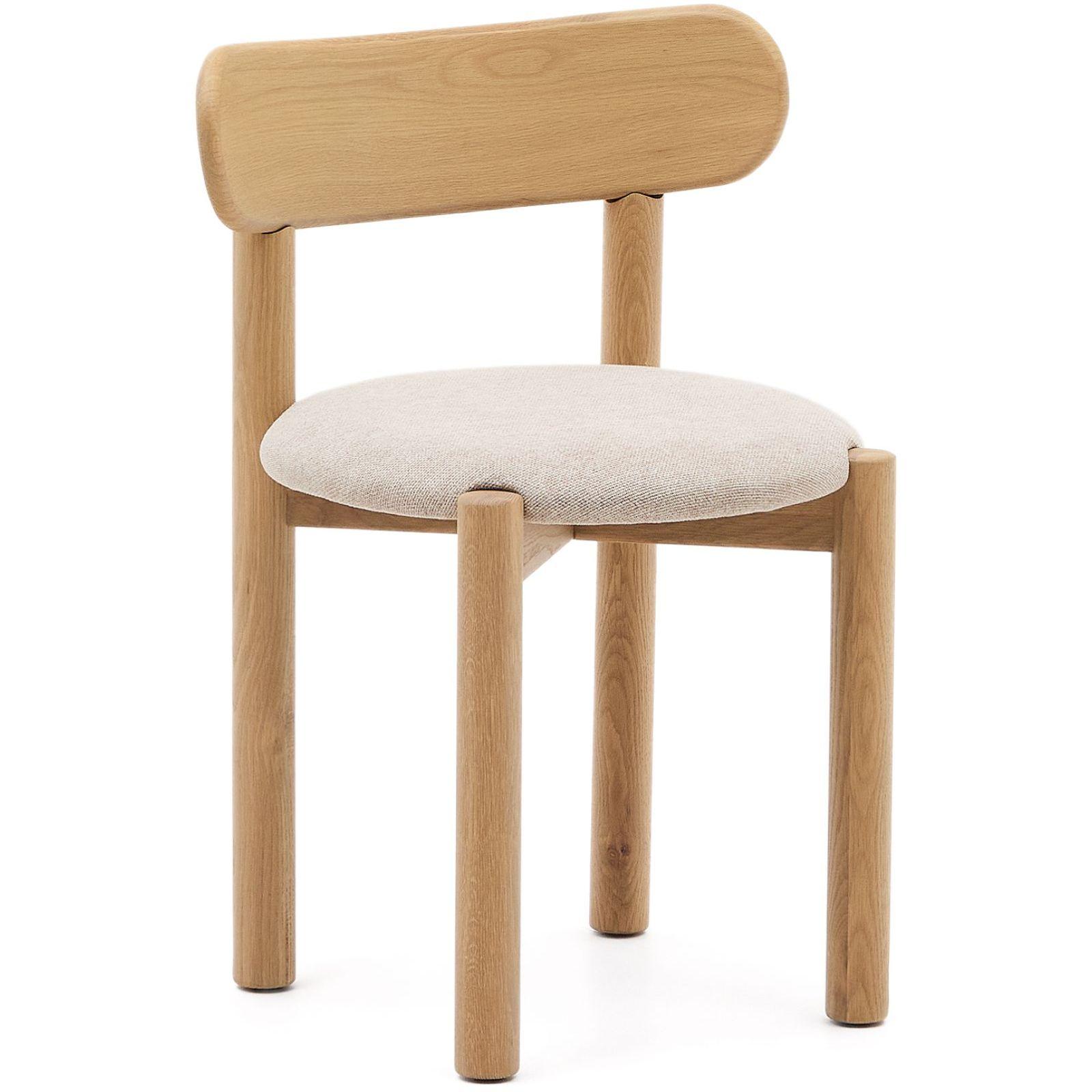 Design Stuhl Nebai Chenille beige Gestell Eichenholz natur FSC