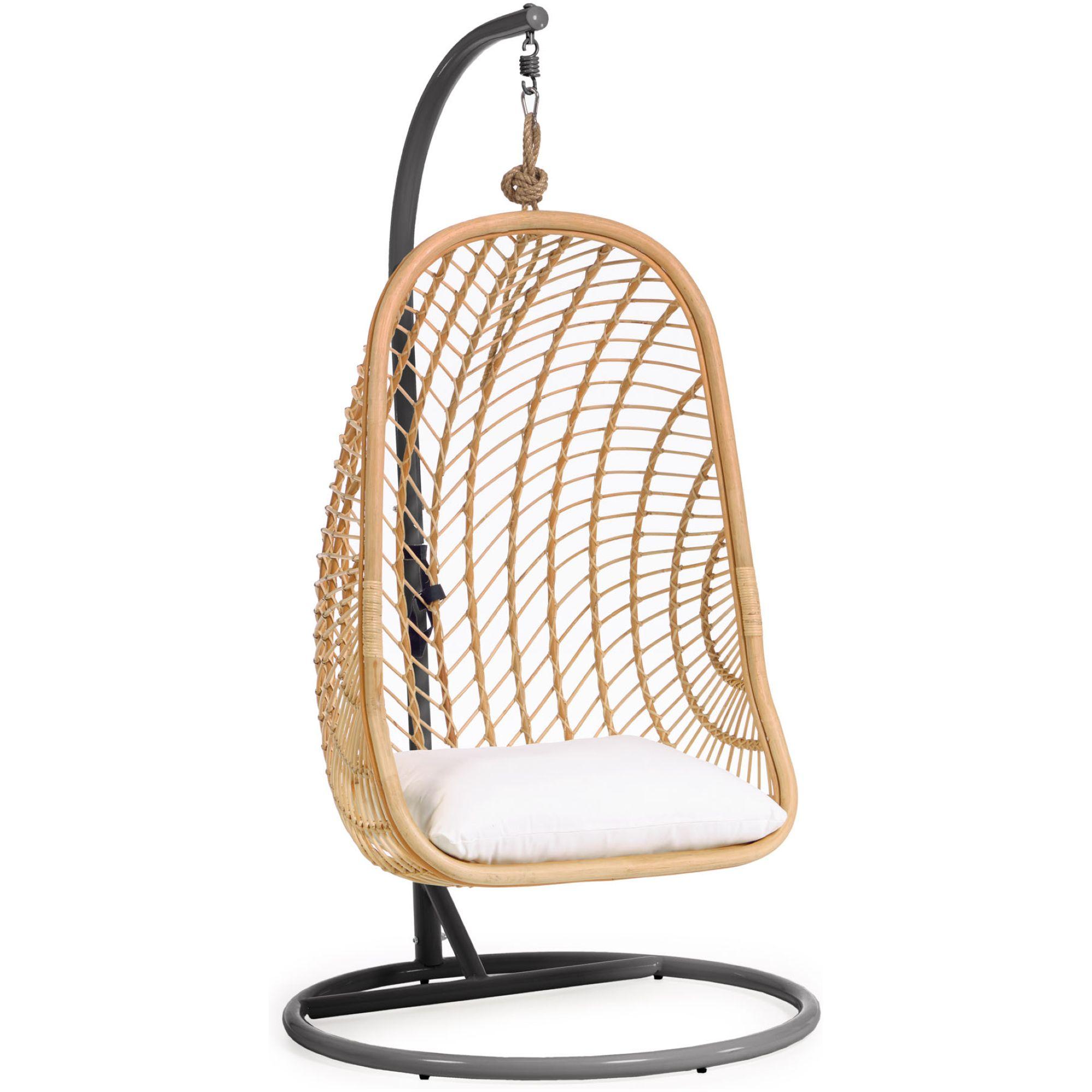 Hängesessel Natur Rattan Bali Fuss dunkelgrau