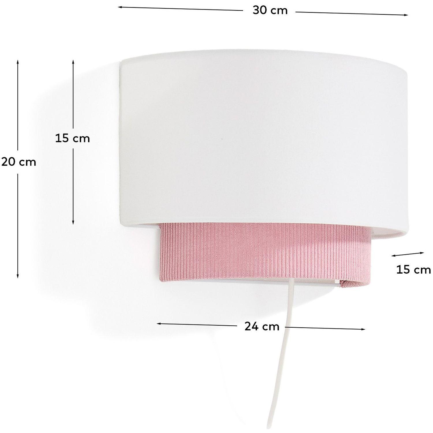 Wandleuchte Bianella aus Baumwolle und rosafarbenem Cord 40x40