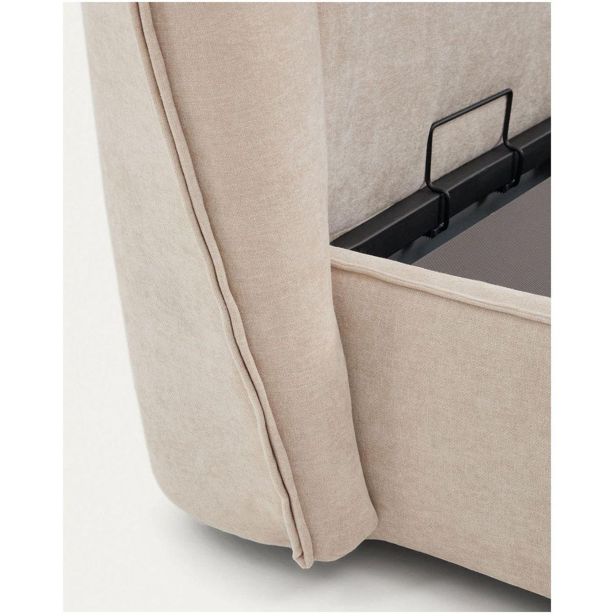 Abziehbares Polsterbett Arvian Chenille Stoff beige mit Klappbettkasten - Grösse: 160x200