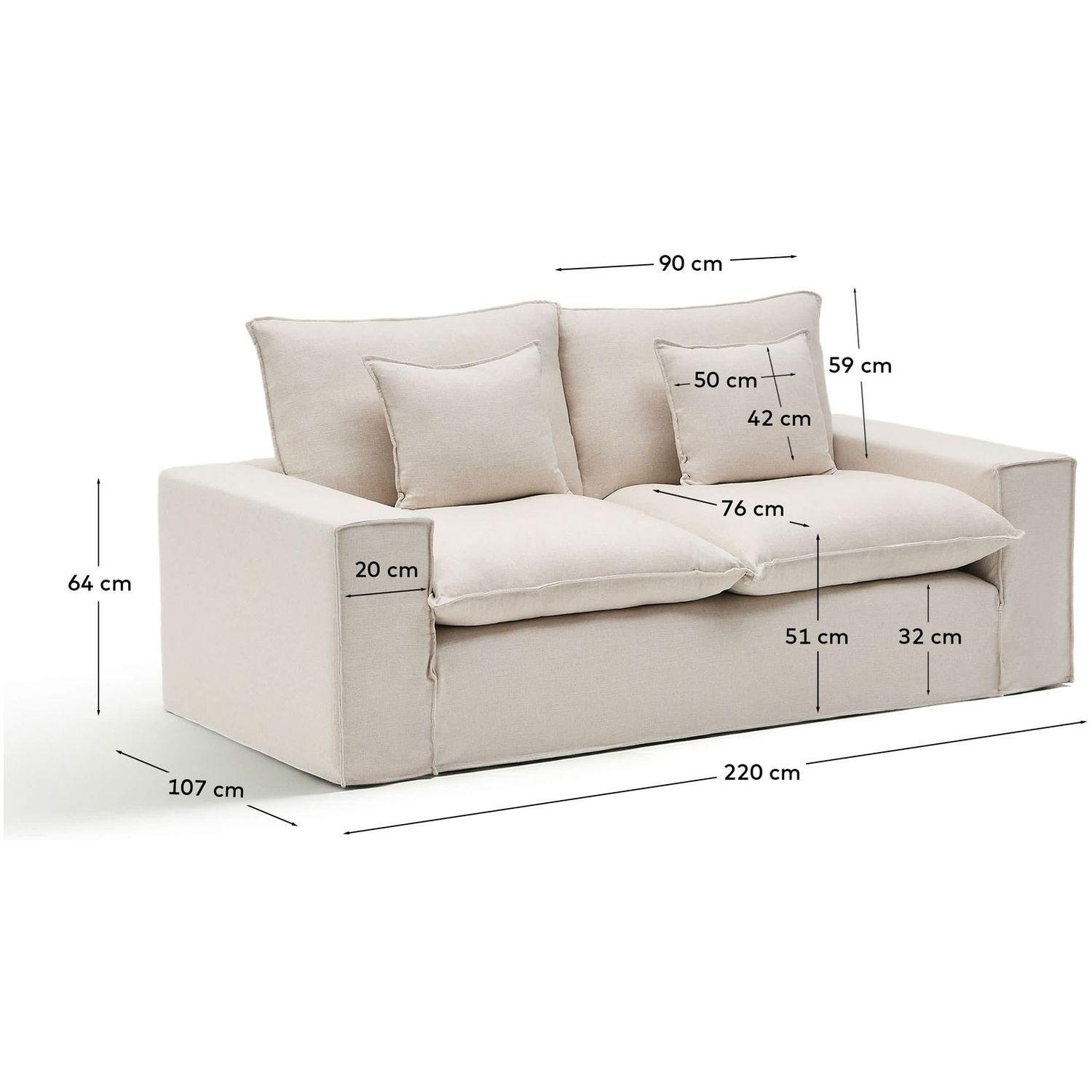 2-Sitzer-Sofa Anarela mit abnehmbarem Bezug aus Leinen und Viskose in Beige 220 cm FSC M