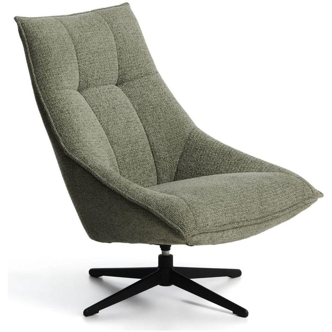 Drehsessel Dirala mit grüner Chenille und schwarz lackiertem Stahl FSC 100 %