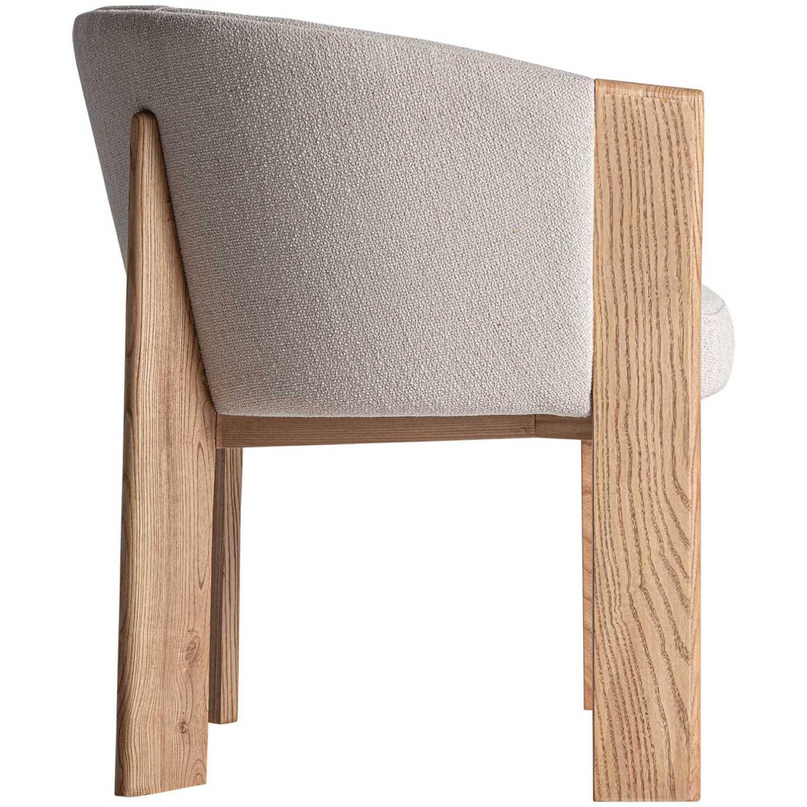 Design Holzstuhl mit Armlehne rund Nara Stoff beige Eichenholz natur