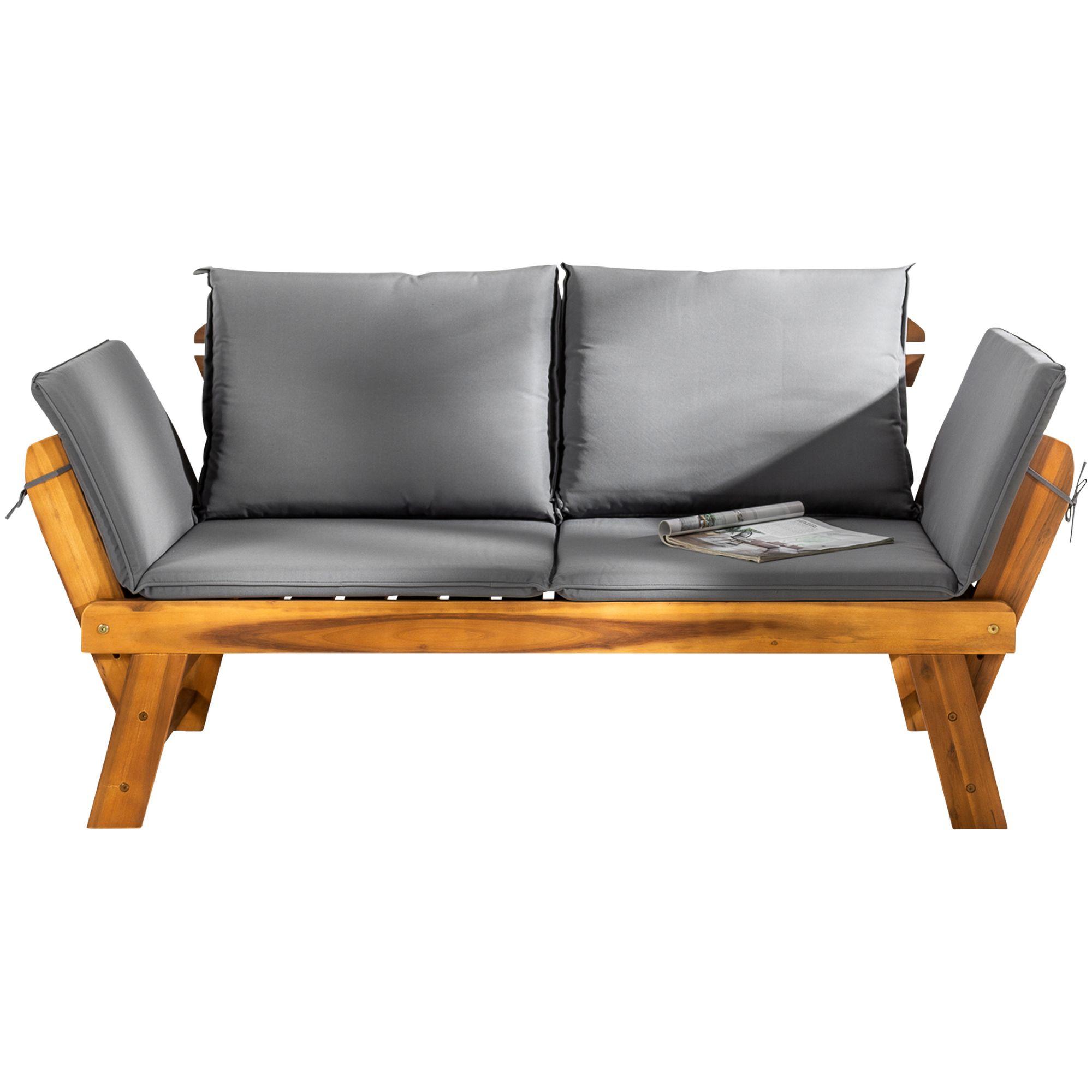 Gartenbank Gartensofa mit Funktion Akazienholz Natur Stoff Grau 152