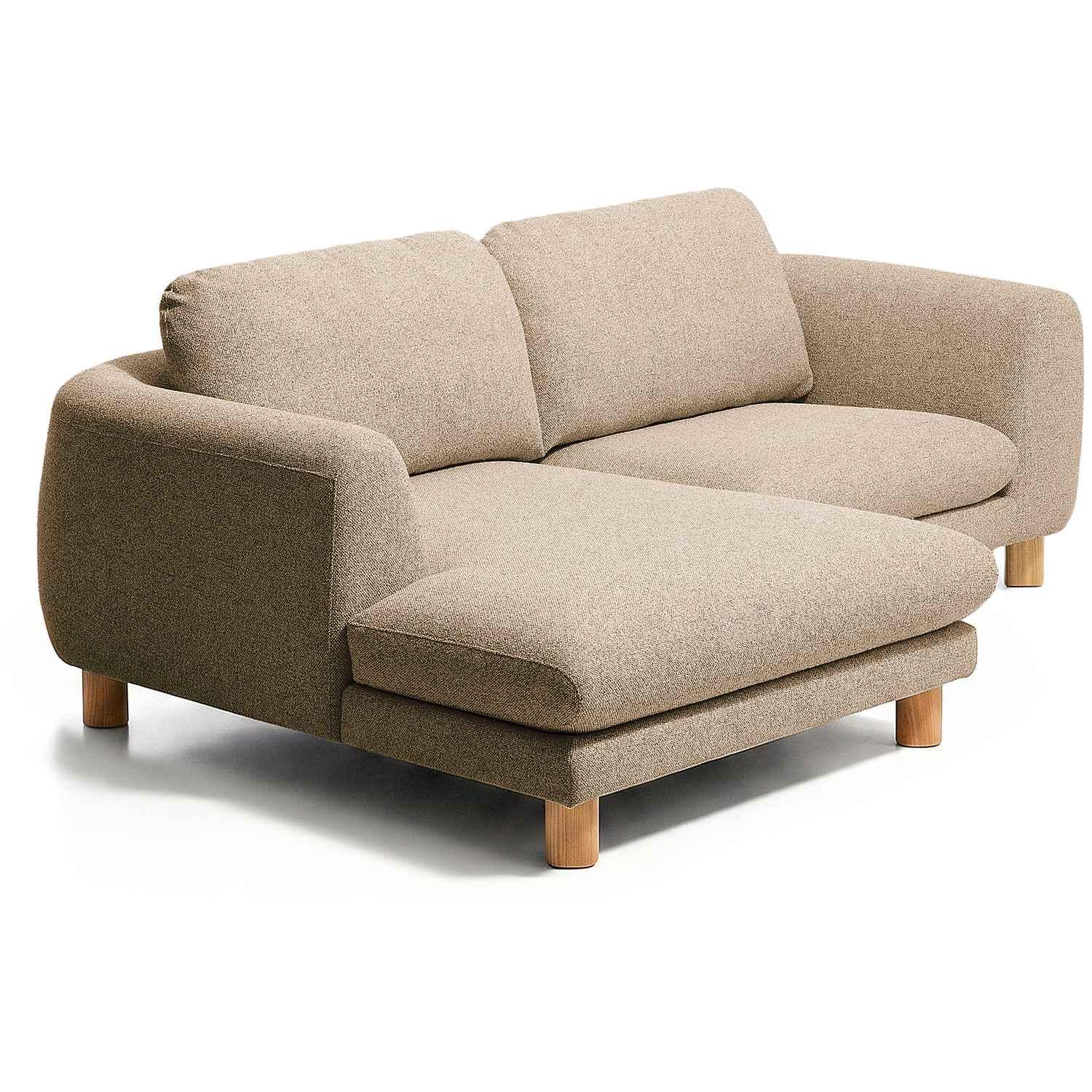 3-Sitzer Sofa Vera mit Chaiselongue links in Hellbraun mit Beinen aus massivem Eschenholz mit natürlichem Finish 232x176 FSC Mix Credit