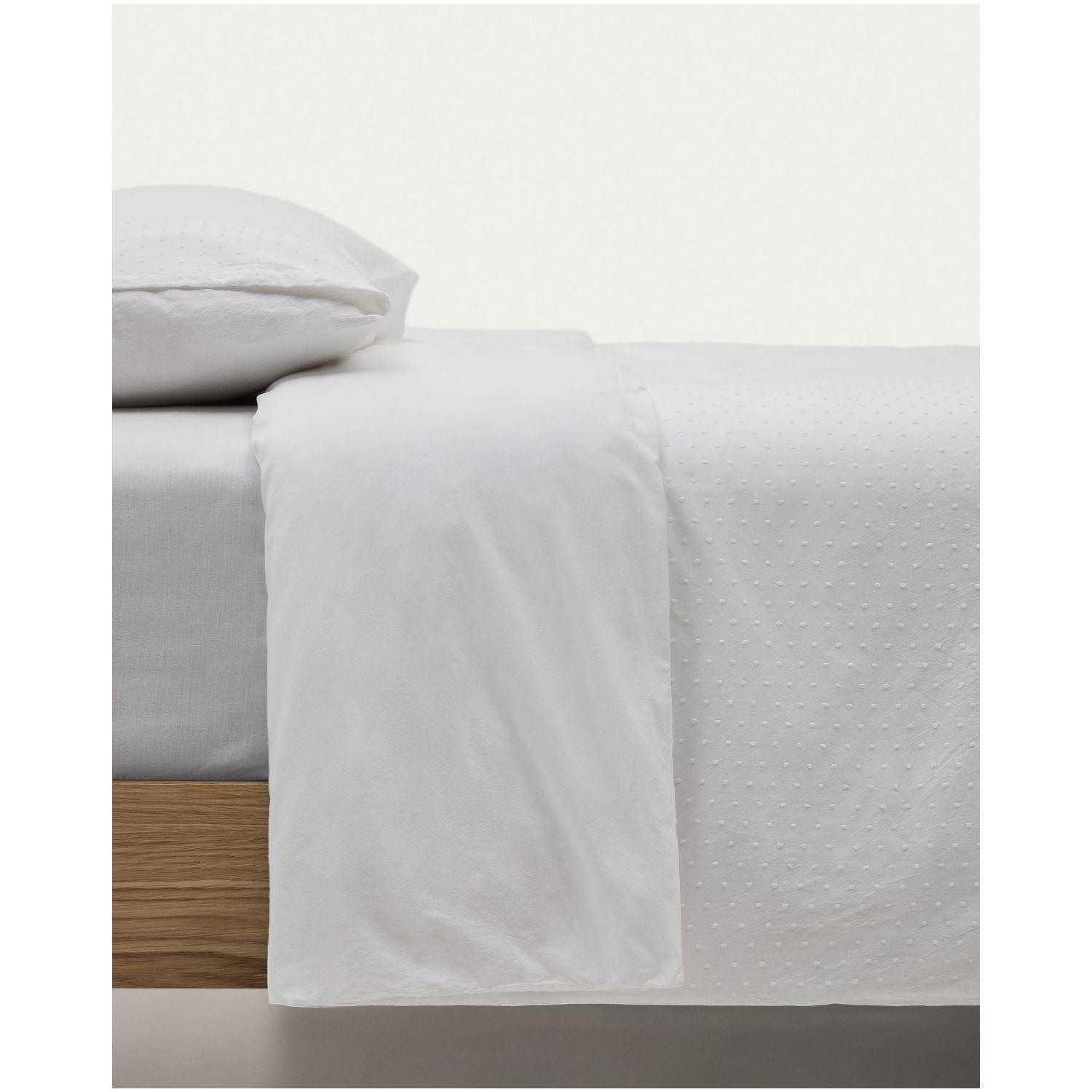Set Atenie Bezüge für Decke und Kopfkissen Baumwollperkal weiß Plumetti-Detail Bett 90 cm
