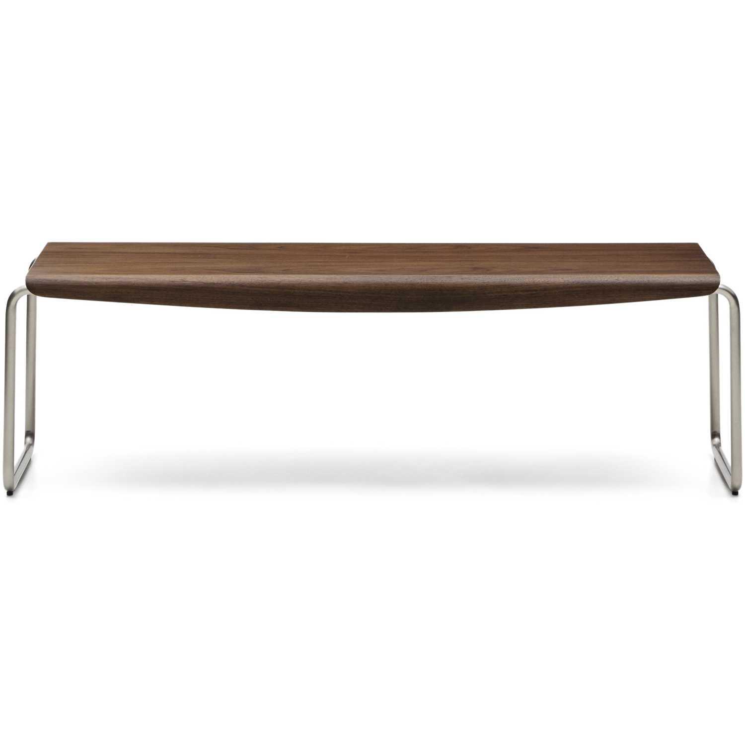 Holzbank Couchtisch Tarsel Nussbaumfurnier FSC 100% Gestell Edelstahl gebürstet 142cm
