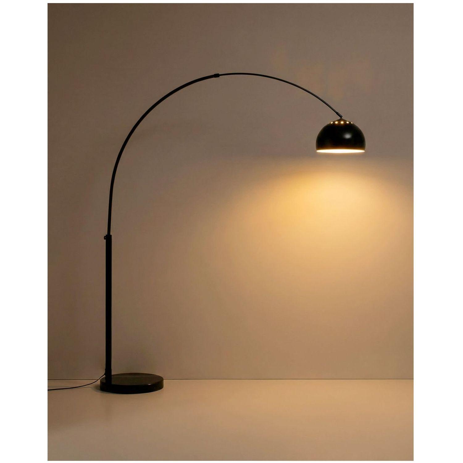 Bogenlampe Stehlampe Madali aus Stahl mit glänzend schwarzem Finish und schwarzem Marmor