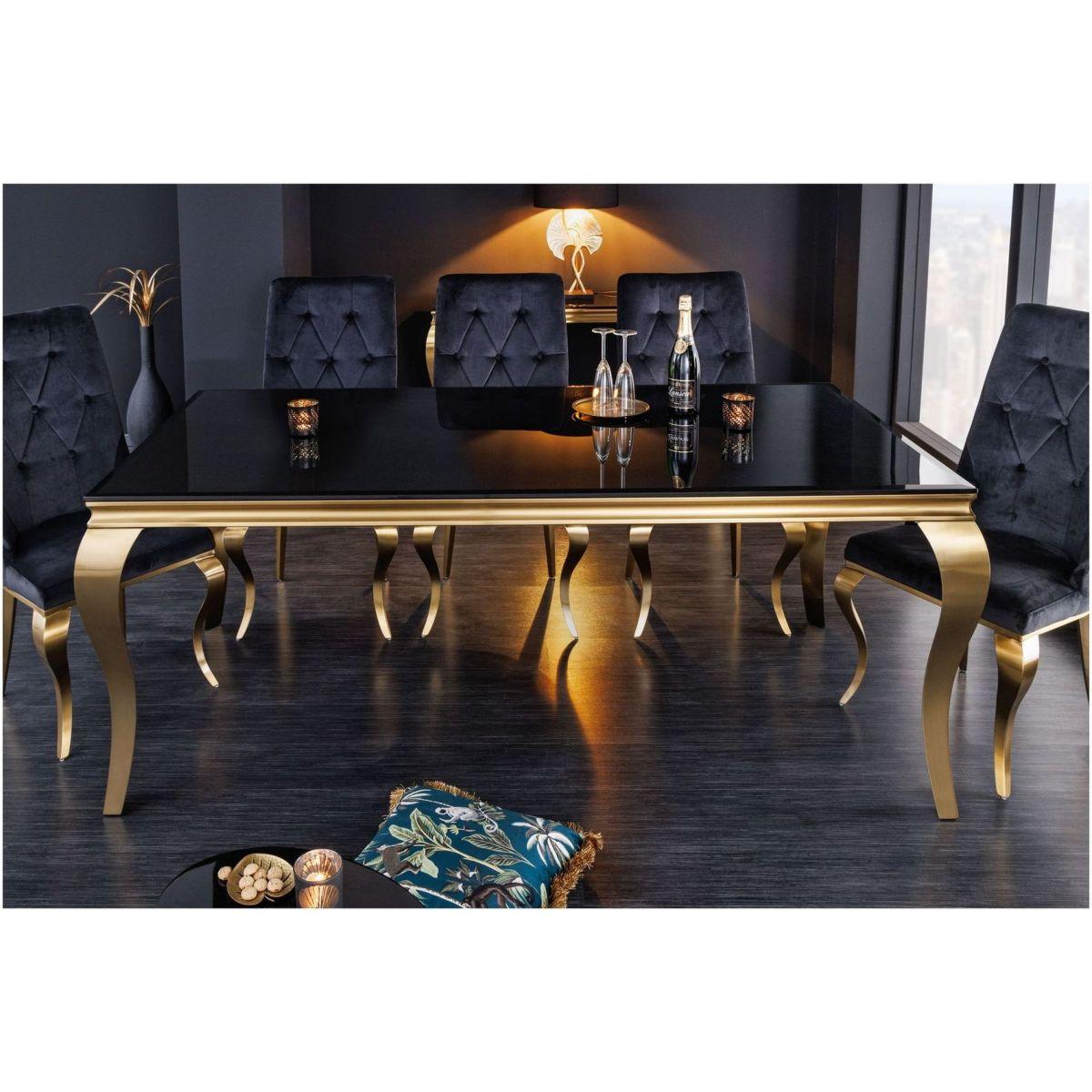 Design Esstisch Pomp Glas schwarz Gestell Edelstahl gold - Grösse: 180x90