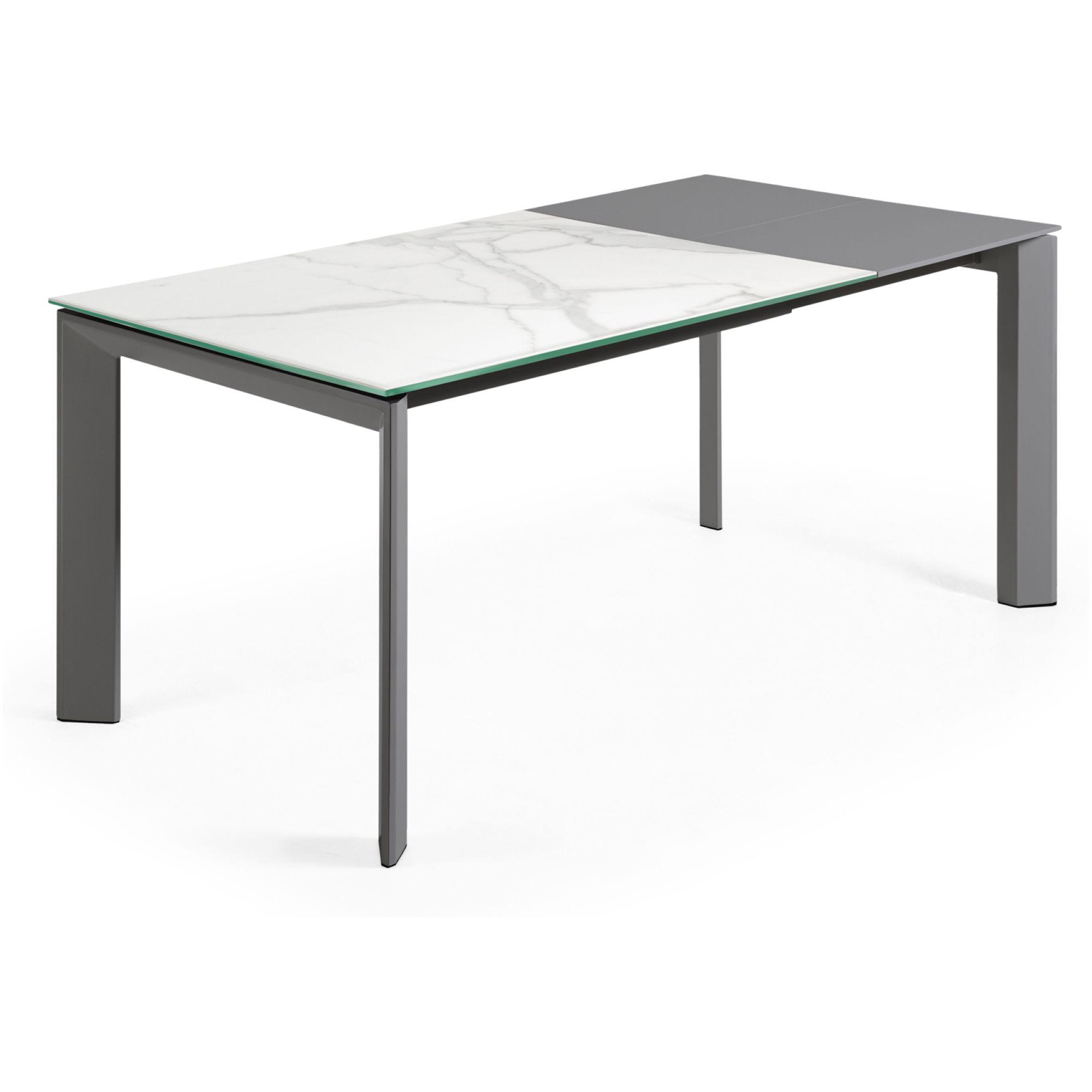 Ausziehtisch Axis 120-180x80 Keramikglas Kalos Weiss Stahlbeine dunkelgrau