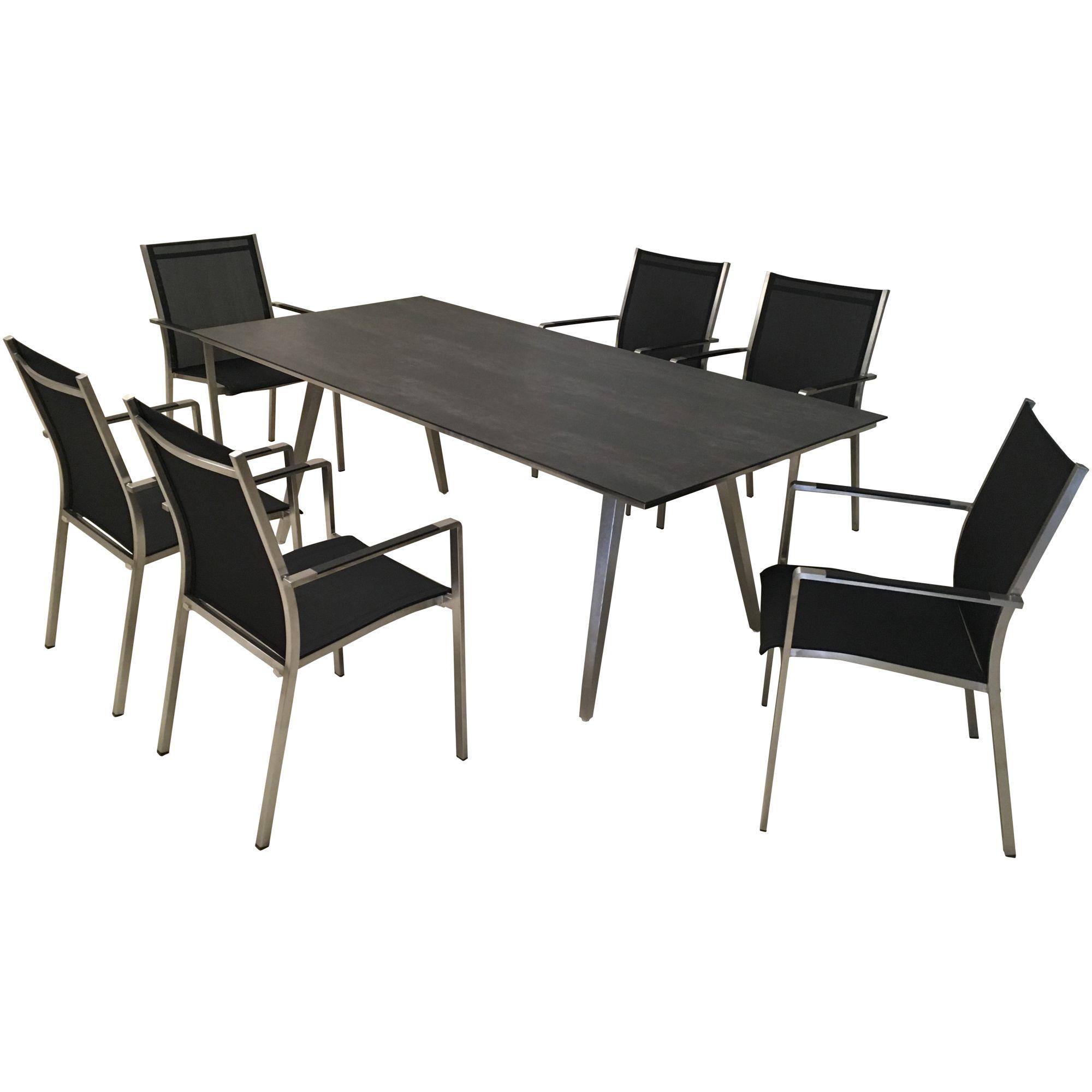 Edelstahl Gartenstuhl mit Armlehne Zoyo stapelbar Textilene schwarz
