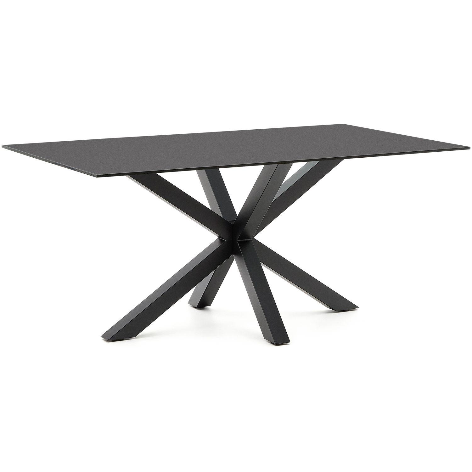 Argo runder Tisch aus schwarzem Glas mit schwarzen Stahlbeinen 160 x 90 cm