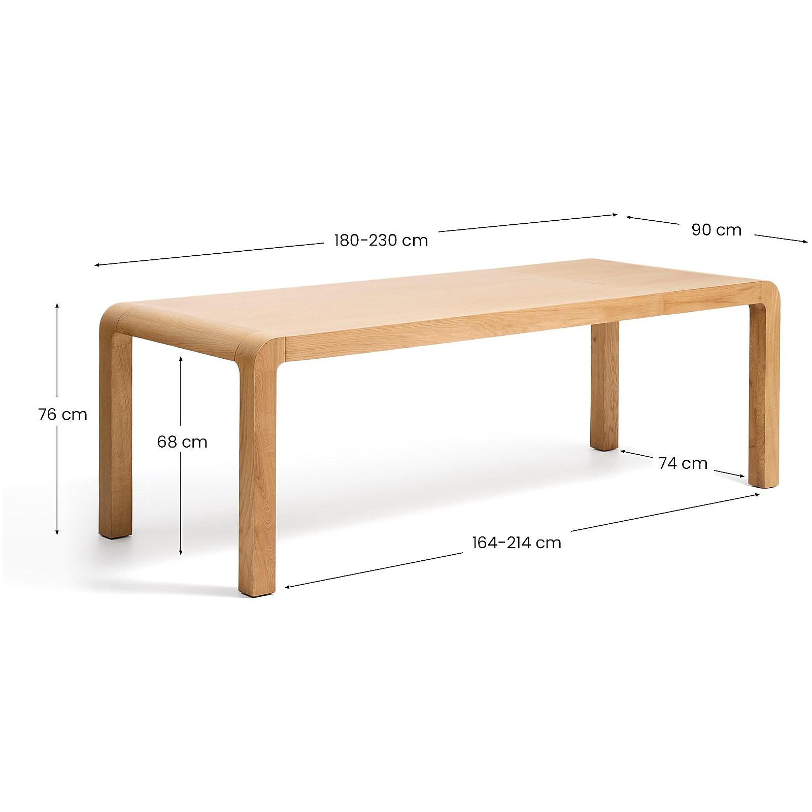Esstisch Ausziehtisch Erisia aus massivem Eichenholz mit Naturton-Finish FSC 100% - Auswahl: 180-230x90