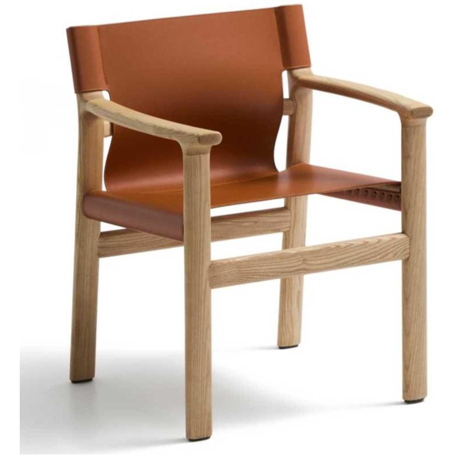Armlehnstuhl Jan recycelte Lederfasern hellbraun Gestell Eschenholz natur 100% FSC