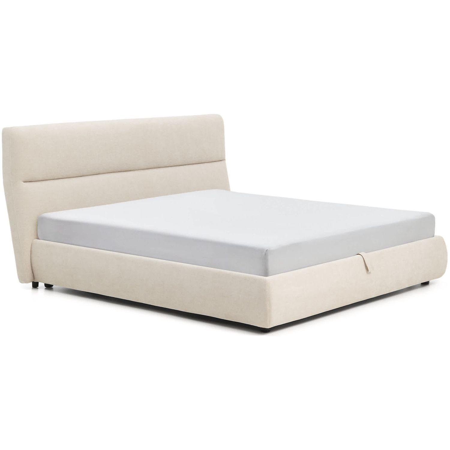 Abziehbares Bett Dafra aus beigefarbener Chenille mit Klappbettkasten - Grösse: 180x200
