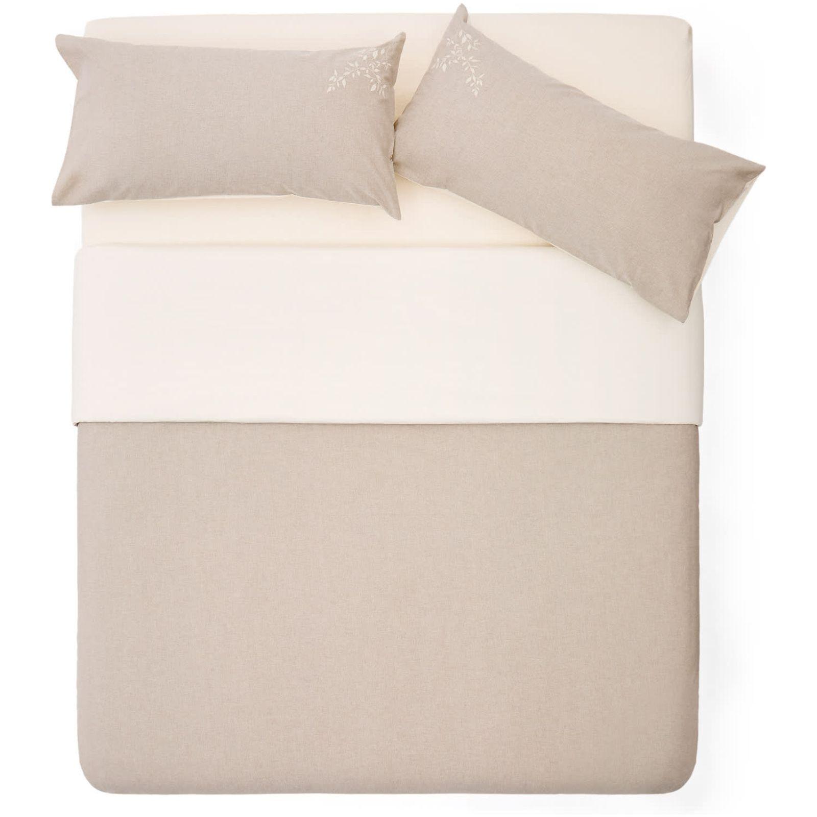 Set Sotela Bezug für Bettdecke und Kopfkissen mit gestickten Streifen 100% Baumwolle Perkal beige Bett 90cm