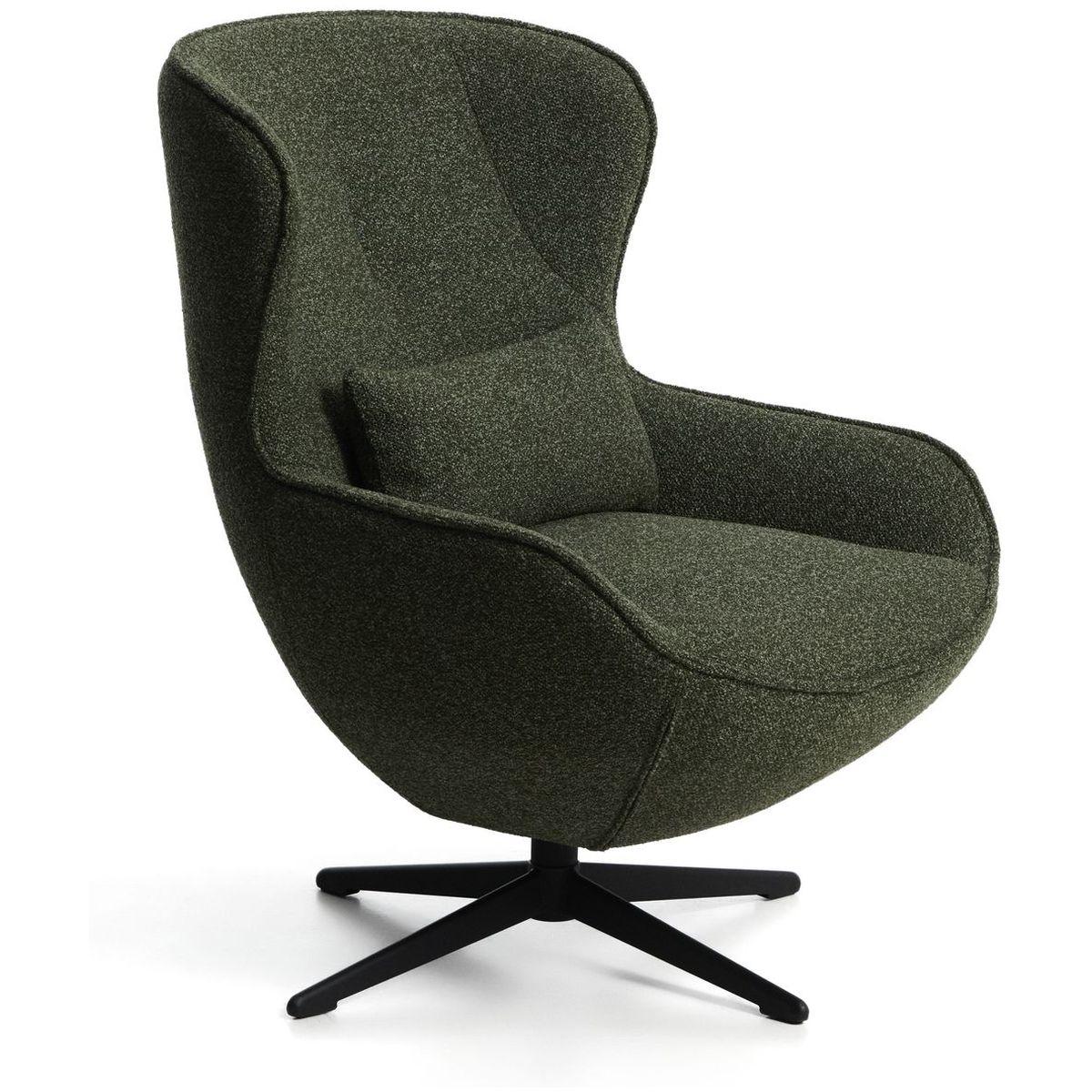 Drehsessel Sorile mit dunkelgrüner Chenille und schwarz lackiertem Stahl FSC 100%