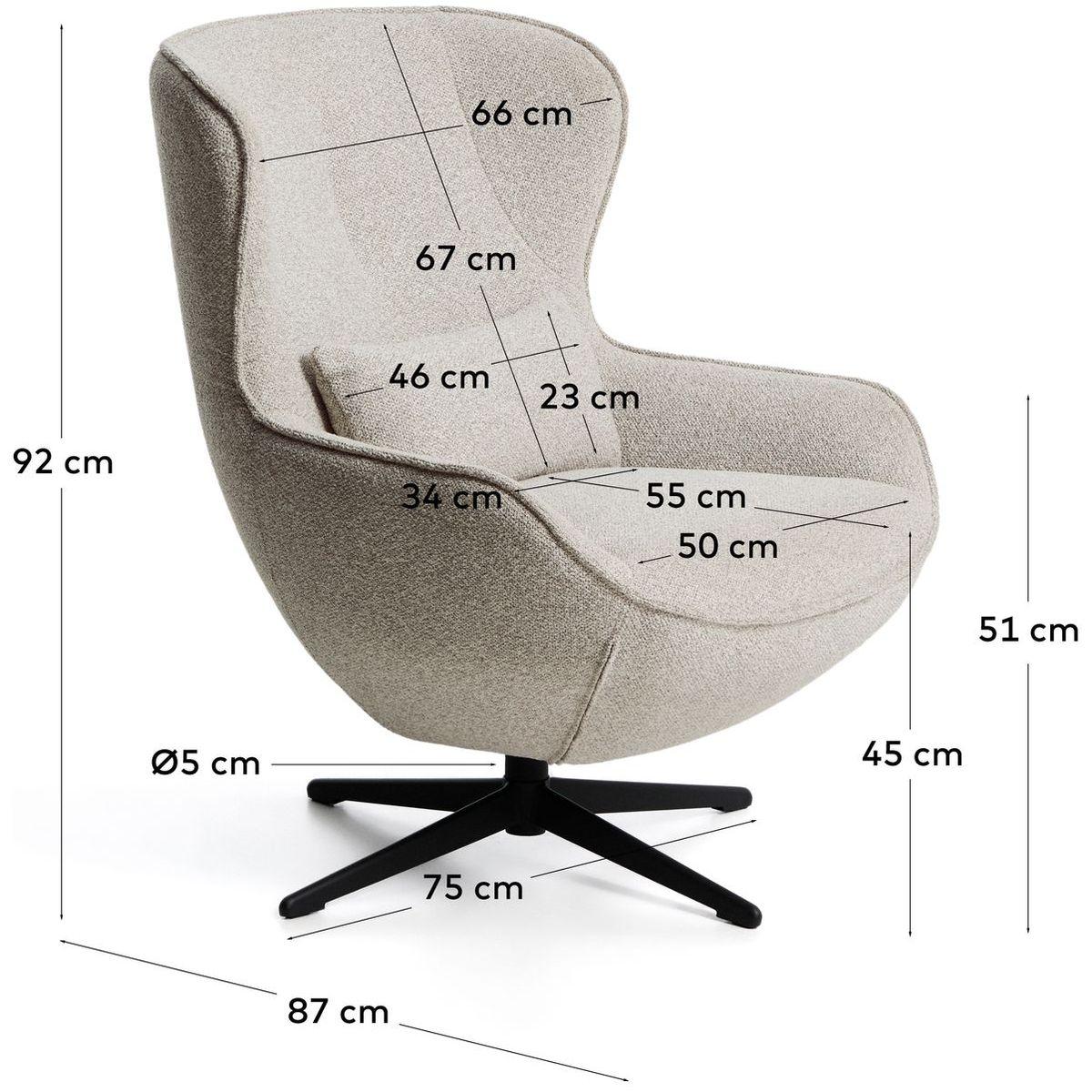 Drehsessel Sorile mit beiger Chenille und schwarz lackiertem Stahl FSC 100%
