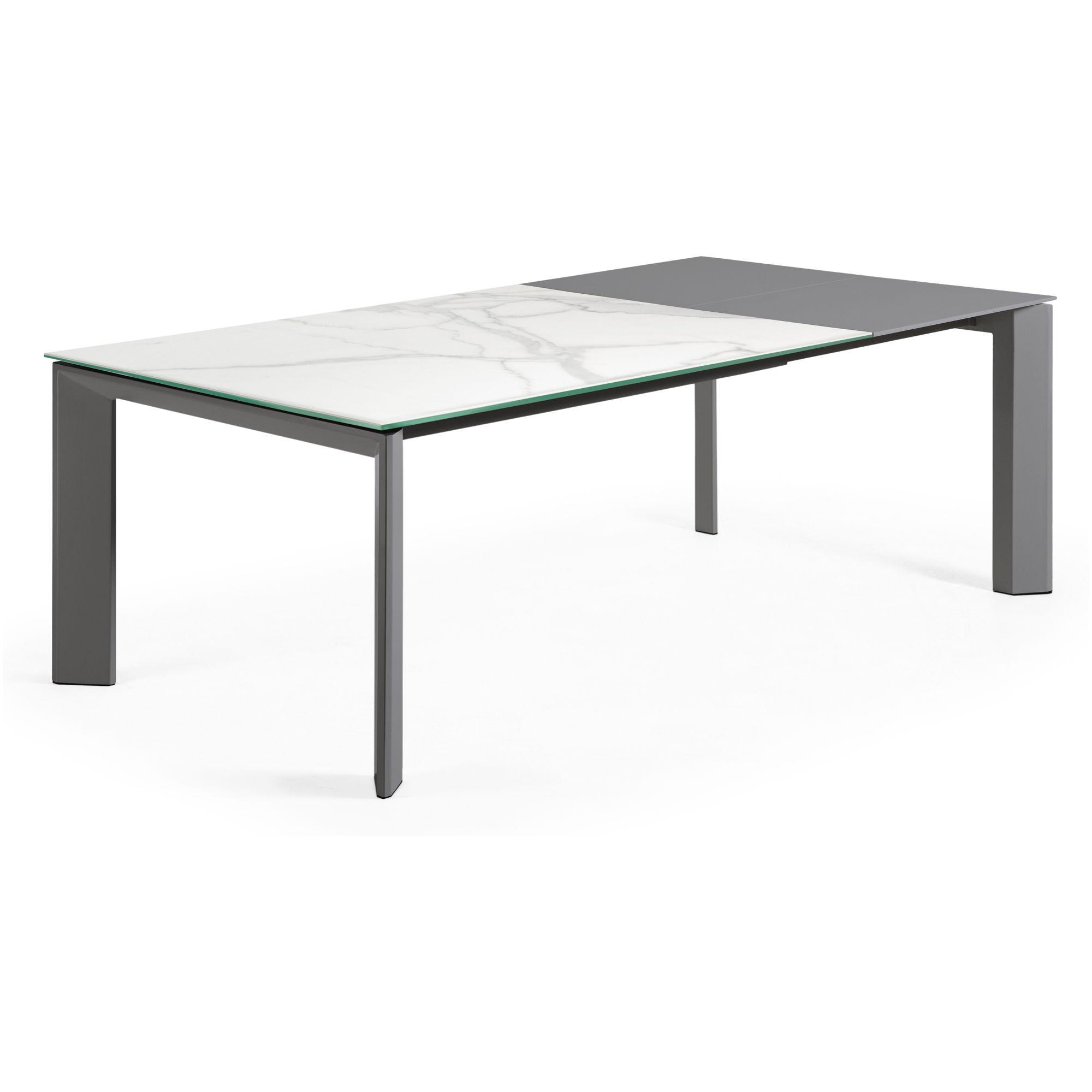 Ausziehtisch Axis 160-200x90 Keramikglas Kalos Weiss Stahlbeine dunkelgrau