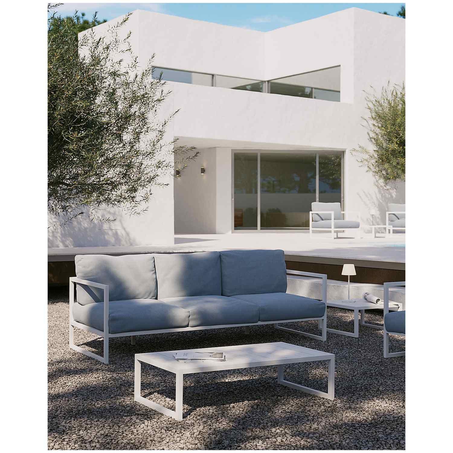 Comova 3-Sitzer-Sofa 100% outdoor blau und Aluminium weiss 222 cm