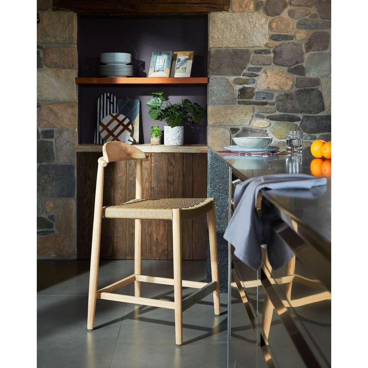 Barhocker aus Holz Nina Akazie Natur Seil beige Sitzhöhe 62cm