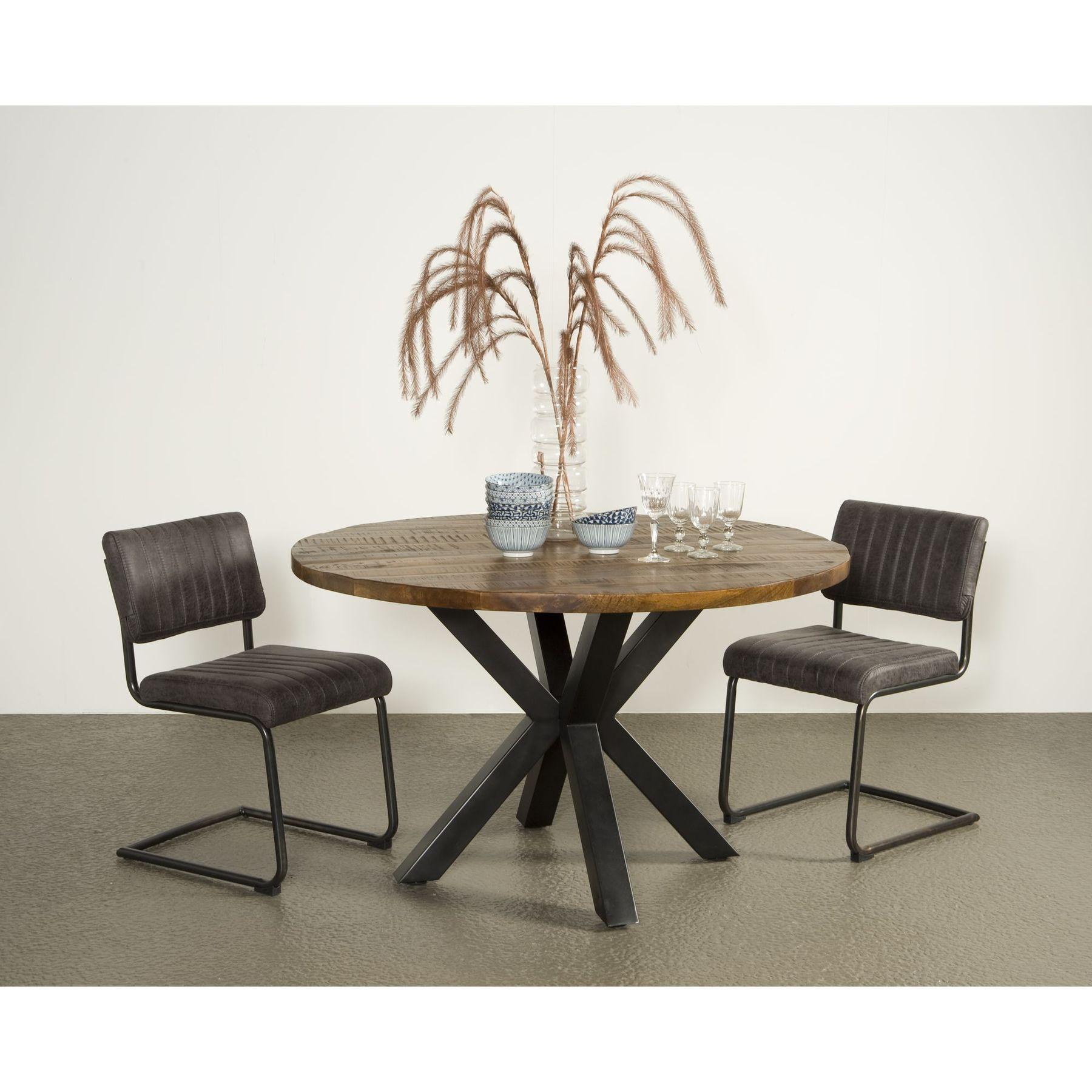 Esstisch Massivholz rund Castle 130x130 Mangoholz Metall