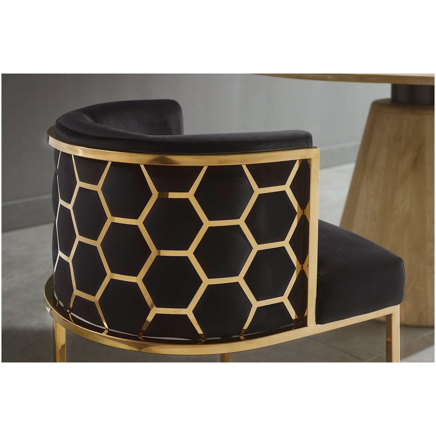 Design Armlehnstuhl Monaco Samt Stoff schwarz Edelstahl gold