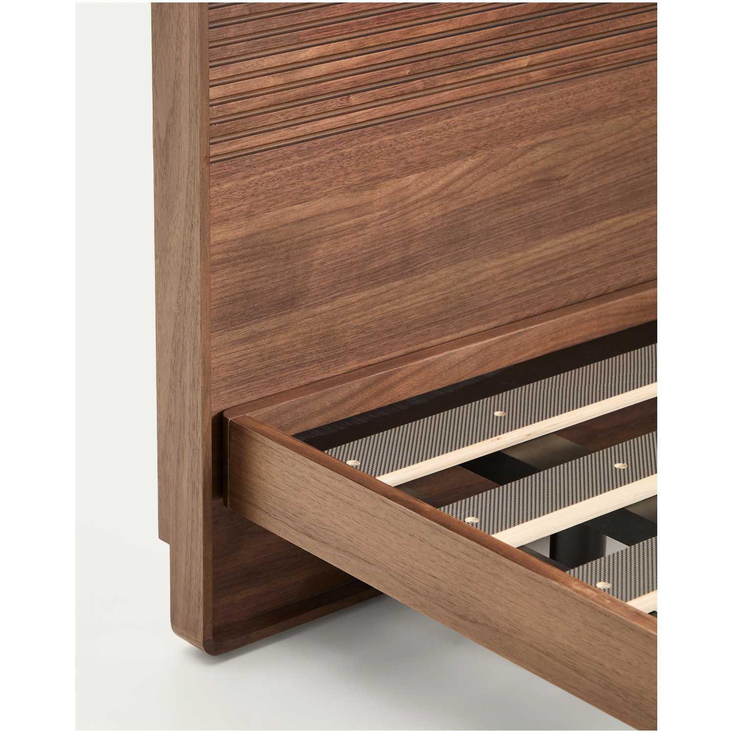 Bett Norlen Nussbaumfurnier mit dunklem Finish und LED-Licht für Matratzen 160x200 FSC Mix Credit