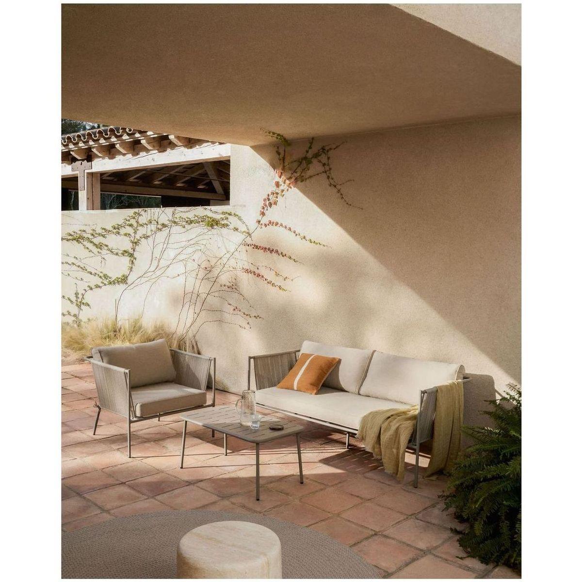 Gartensofa 2-Sitzer-Outdoor Zivia Seil ecru verzinkter Stahl taupe 178
