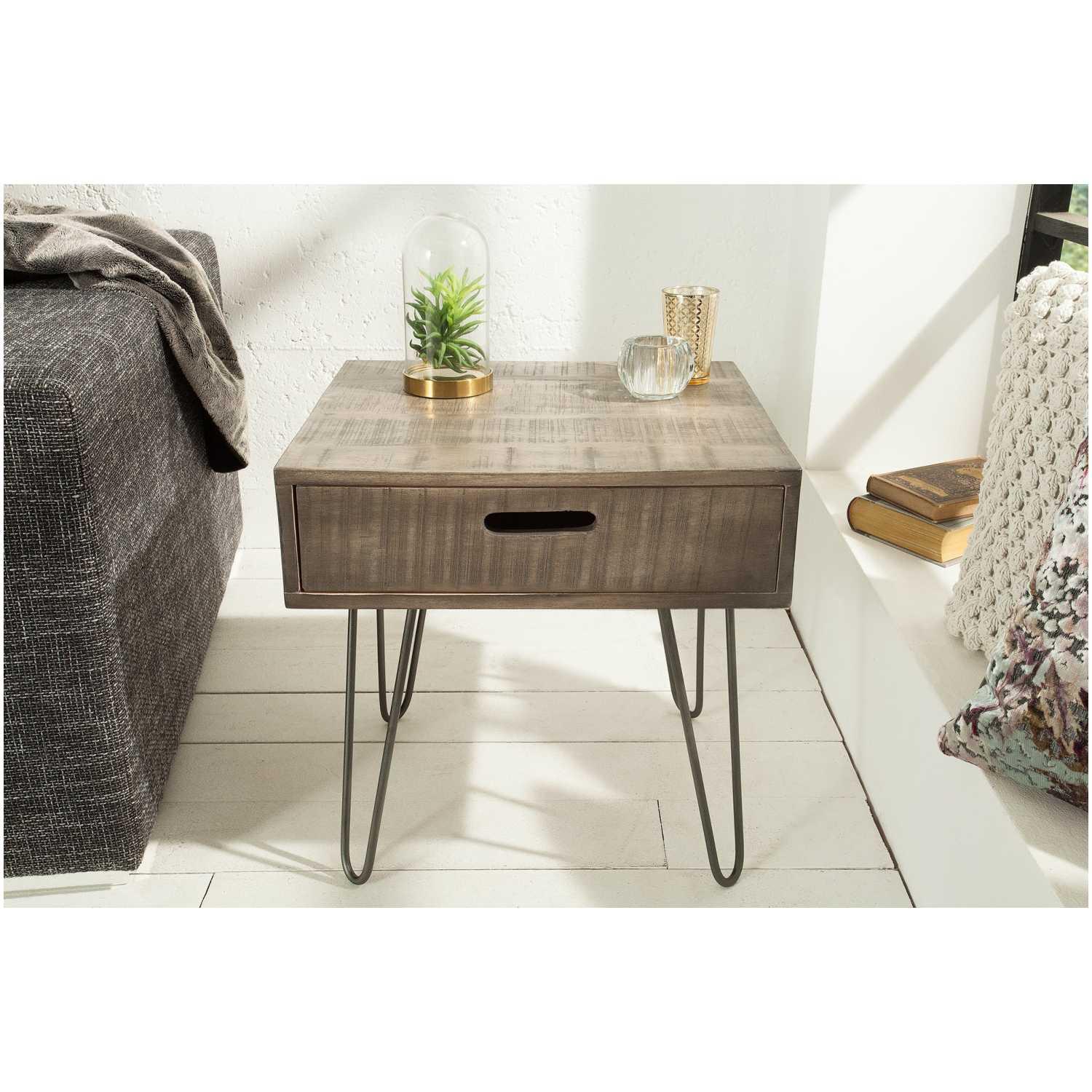 Beistelltisch mit Schublade Vintage Baraya Mangoholz grau