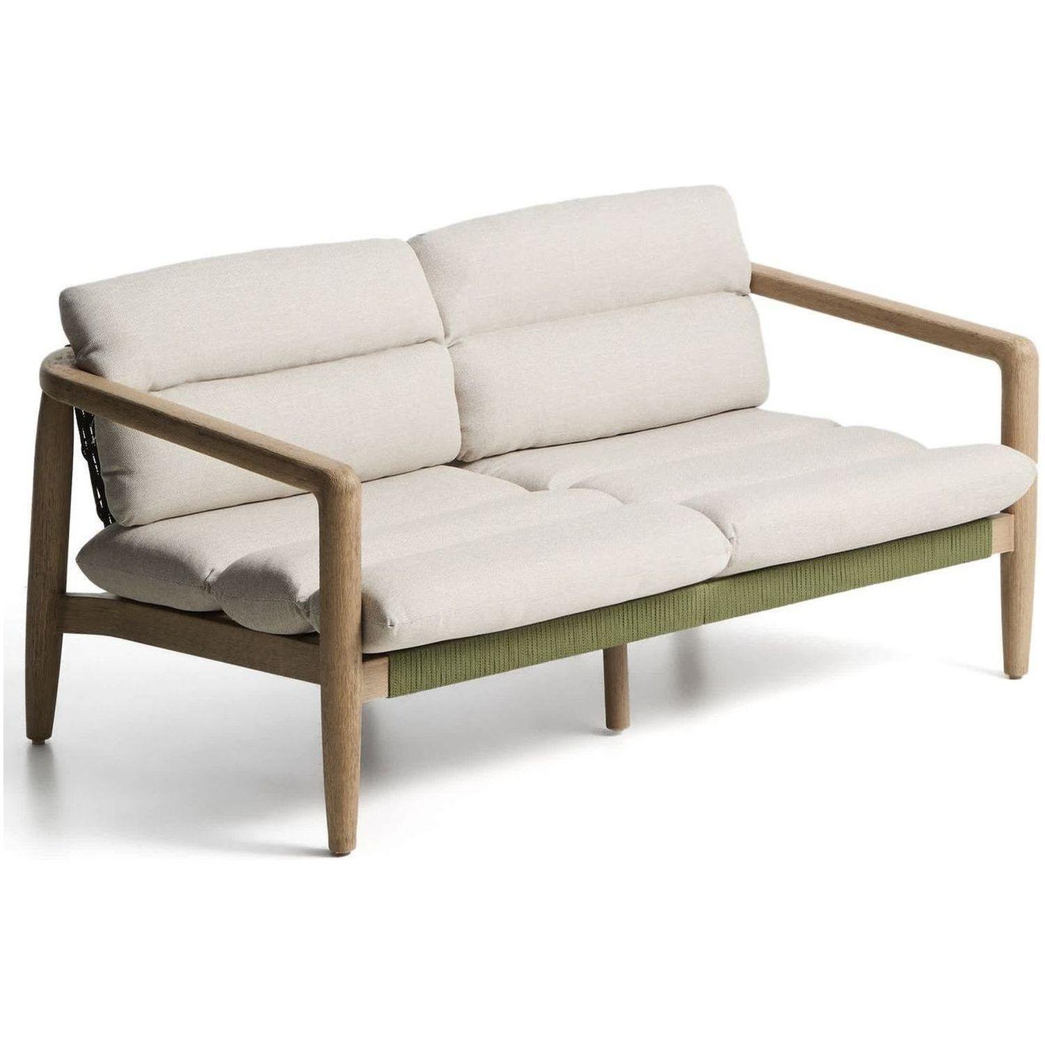 Gartensofa 3-Sitzer Menfi aus massivem Akazienholz und grünem Seil 136