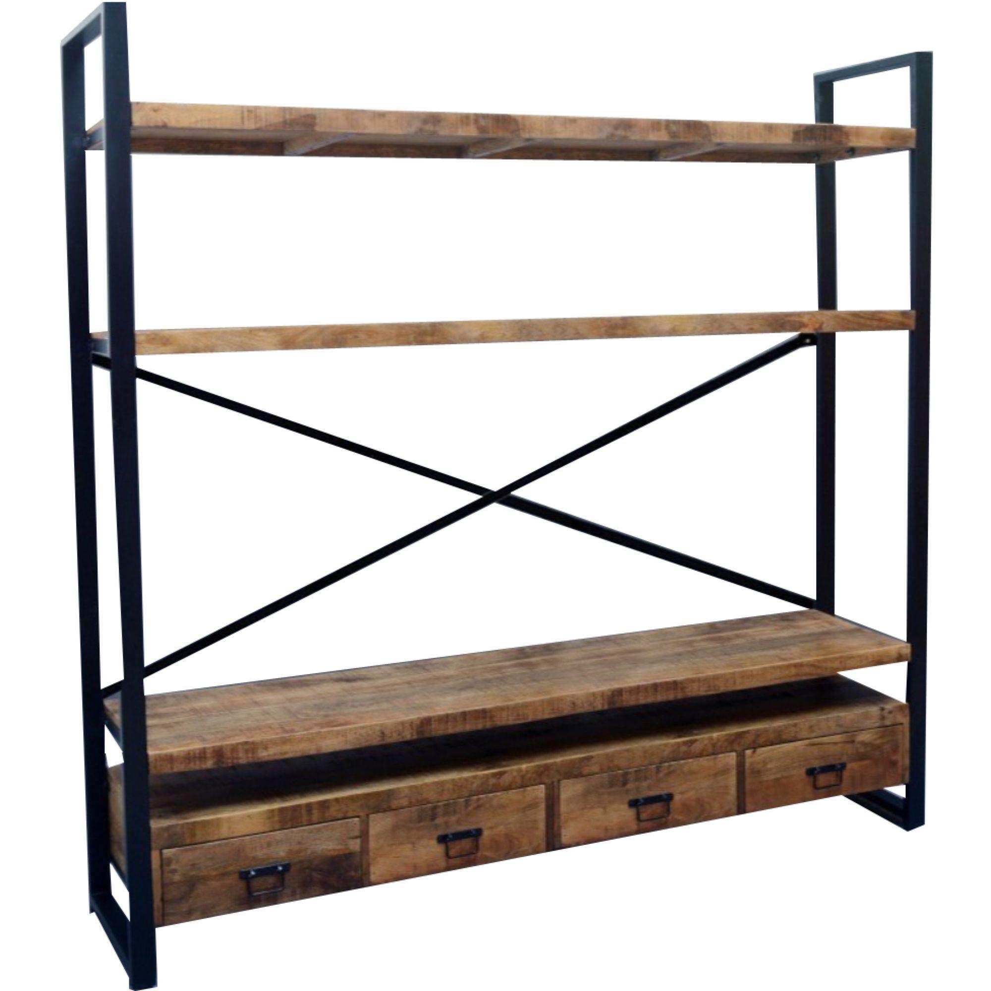 Standregal Iron Loft Mangoholz vintage Eisen 180x200