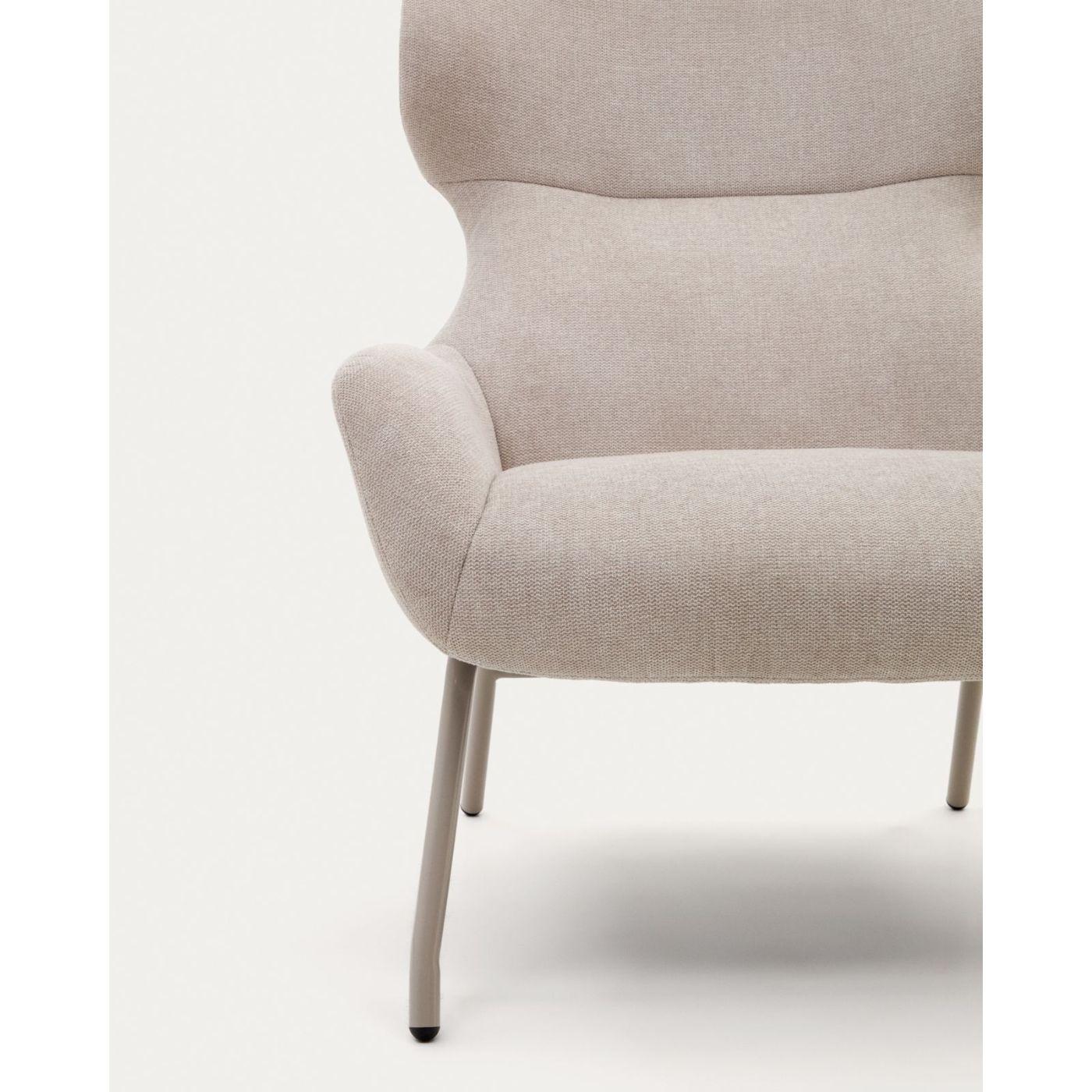Ohrensessel Belina Chenille-Stoff beige Stahl weiss