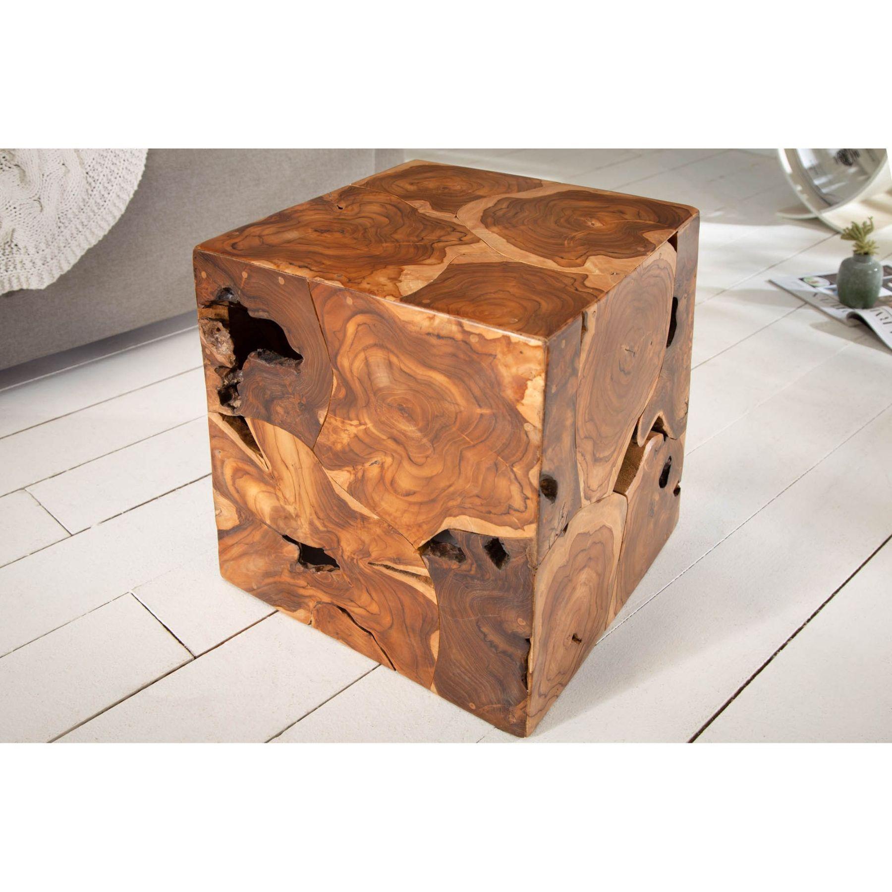 Beistelltisch Holzhocker Tralia Wurzel 40x40 Teakholz Unikat