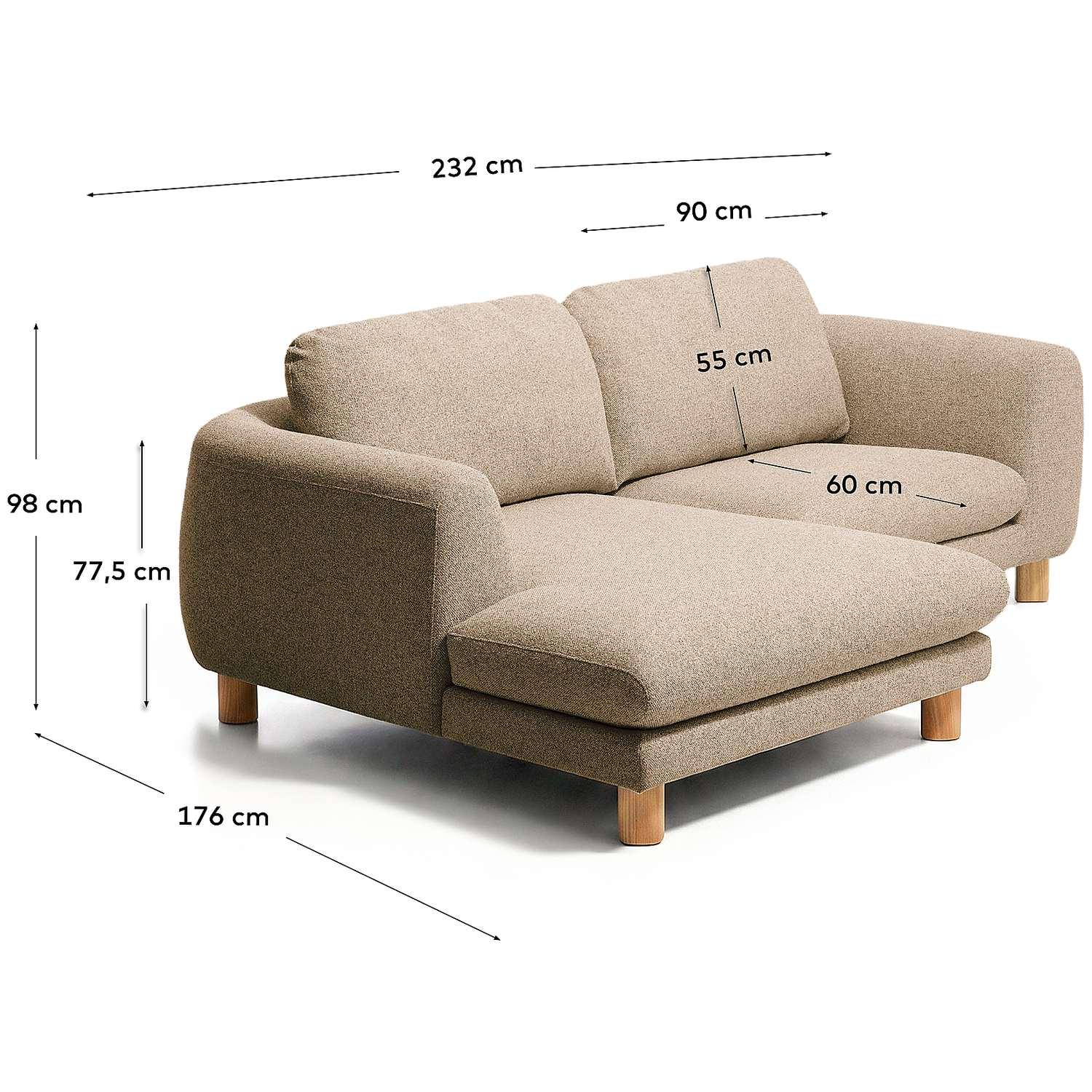 3-Sitzer Sofa Vera mit Chaiselongue links in Hellbraun mit Beinen aus massivem Eschenholz mit natürlichem Finish 232x176 FSC Mix Credit