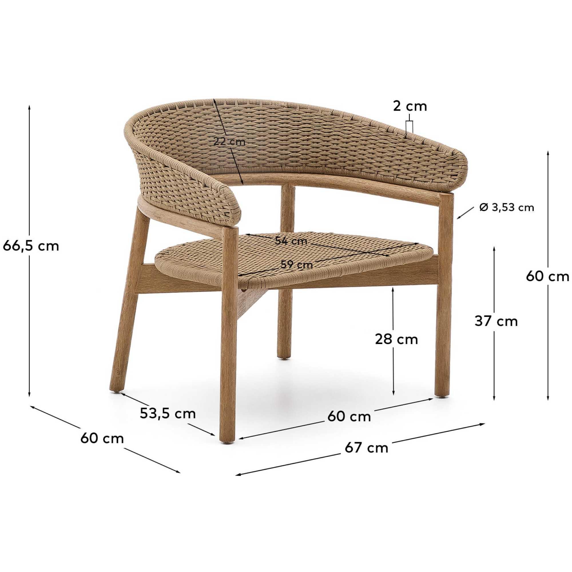 Gartensessel mit Armlehne Arinella Akazienholz massiv natur Seil beige