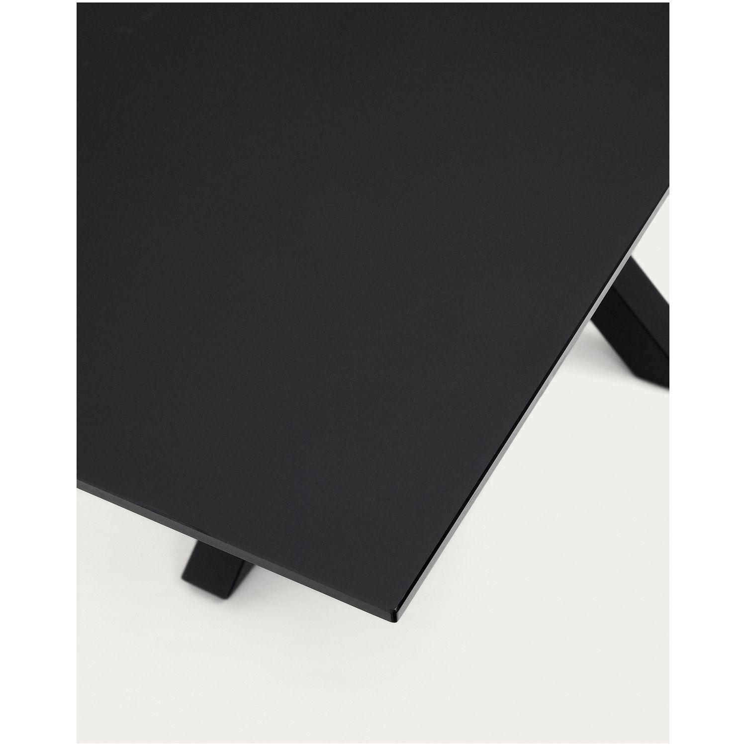 Argo runder Tisch aus schwarzem Glas mit schwarzen Stahlbeinen 160 x 90 cm