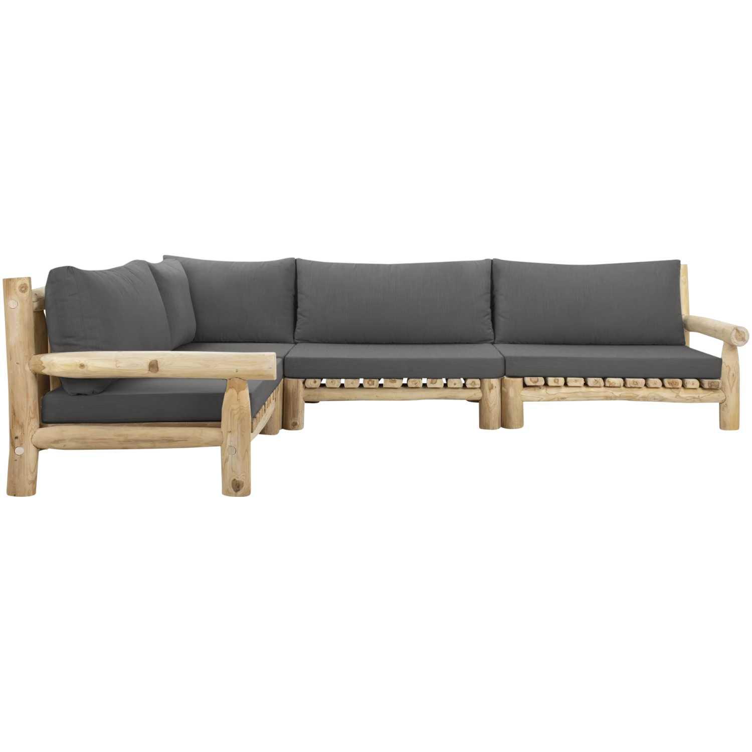 Garten Ecklounge Massivholz Teak Woody Baumstamm 220x202