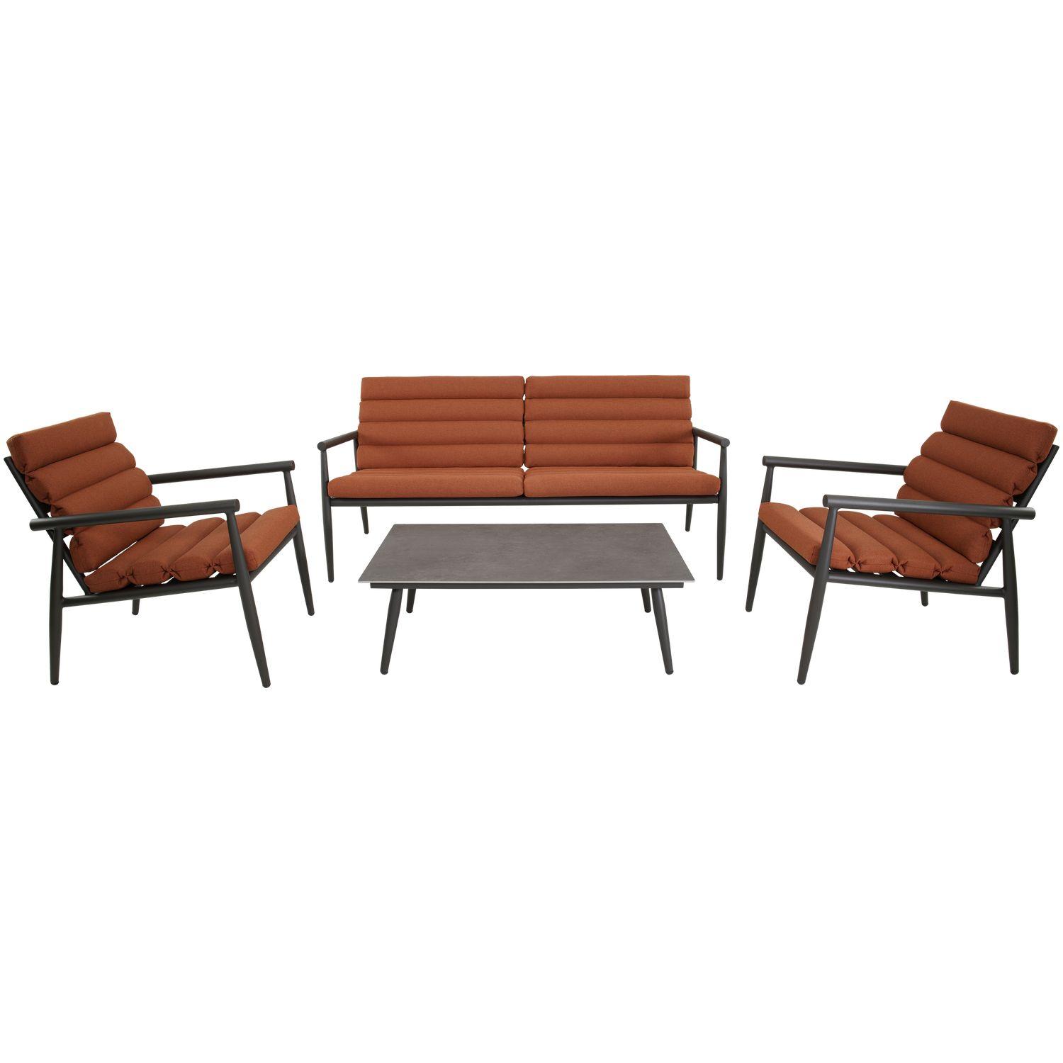 Gartenlounge Charlie Aluminium anthrazit Stoff rot (4-teilig)