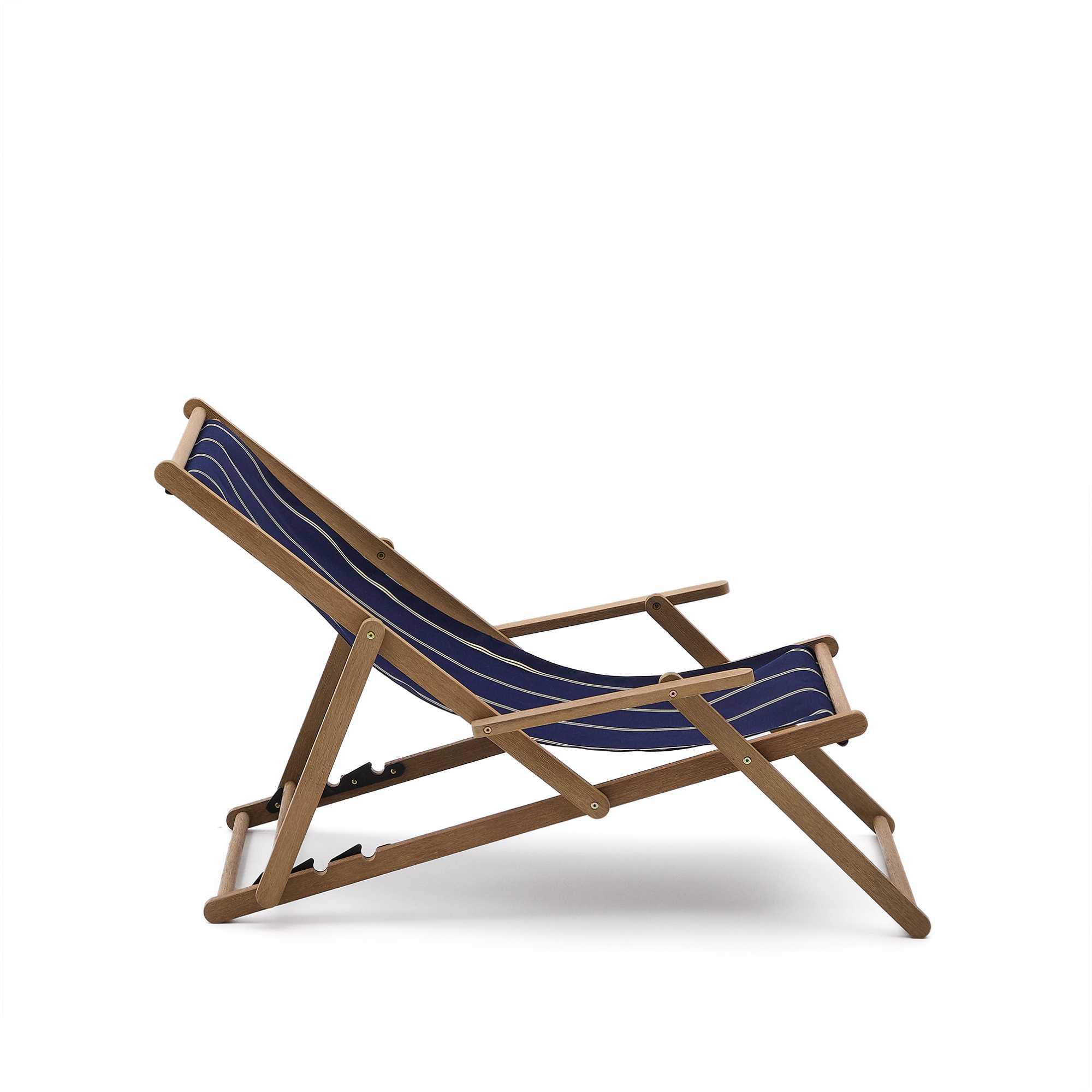 Blau-beige gestreifter klappbarer Outdoor-Liegestuhl Vilara aus massivem Akazienholz, FSC 100%