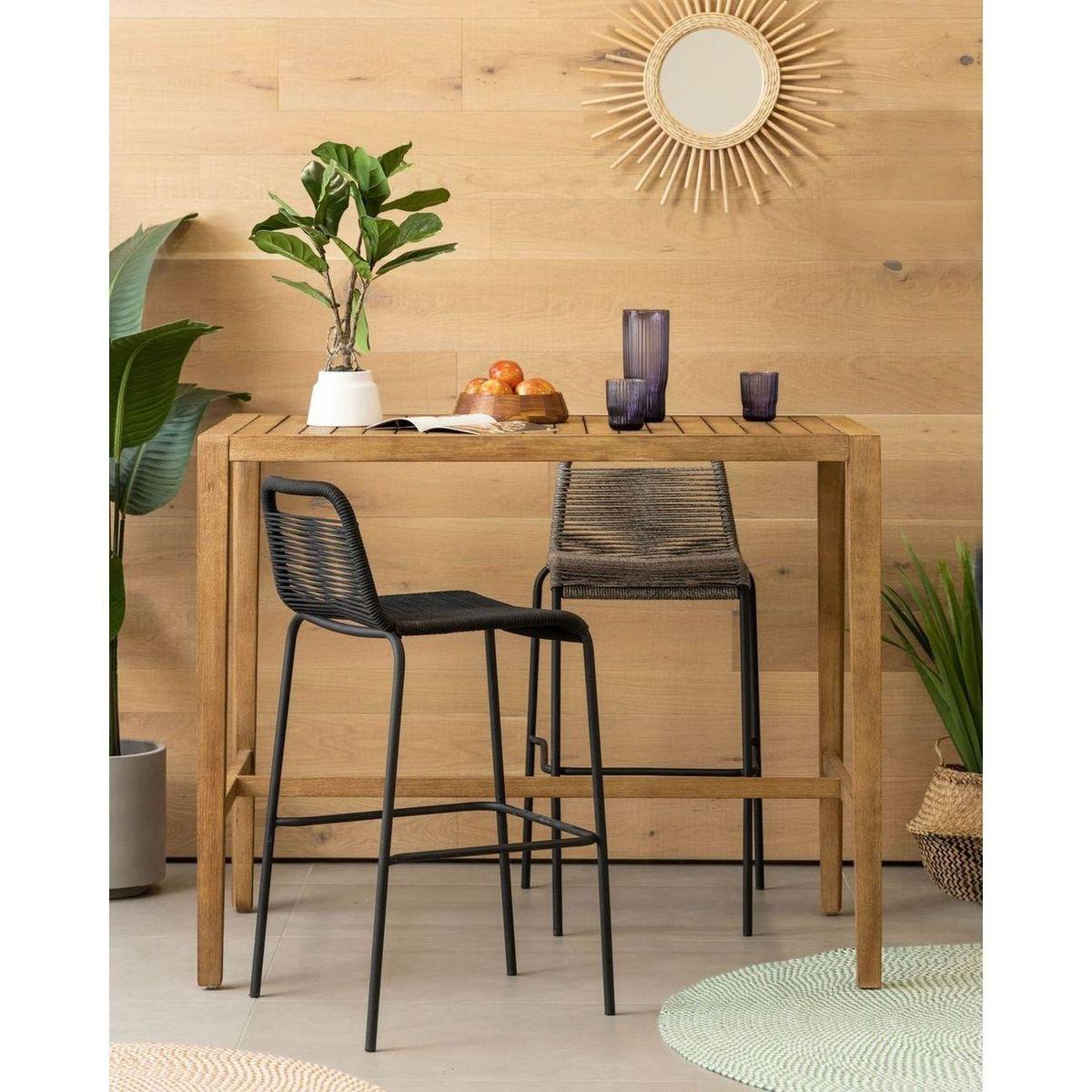 Barhocker Outdoor Garten Lambton aus schwarzem Seil und Stahl mit schwarzem Finish Höhe 74 cm