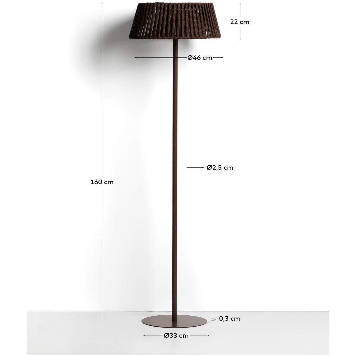 Outdoor-Solar-Stehlampe Aldet aus flachem Seil mit braunem Metallfuss 46x46