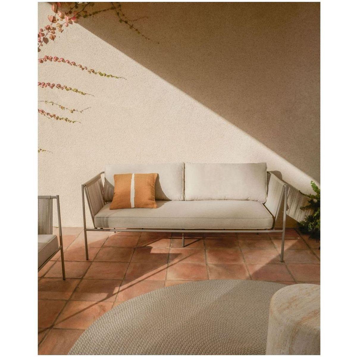 Gartensofa 2-Sitzer-Outdoor Zivia Seil ecru verzinkter Stahl taupe 178