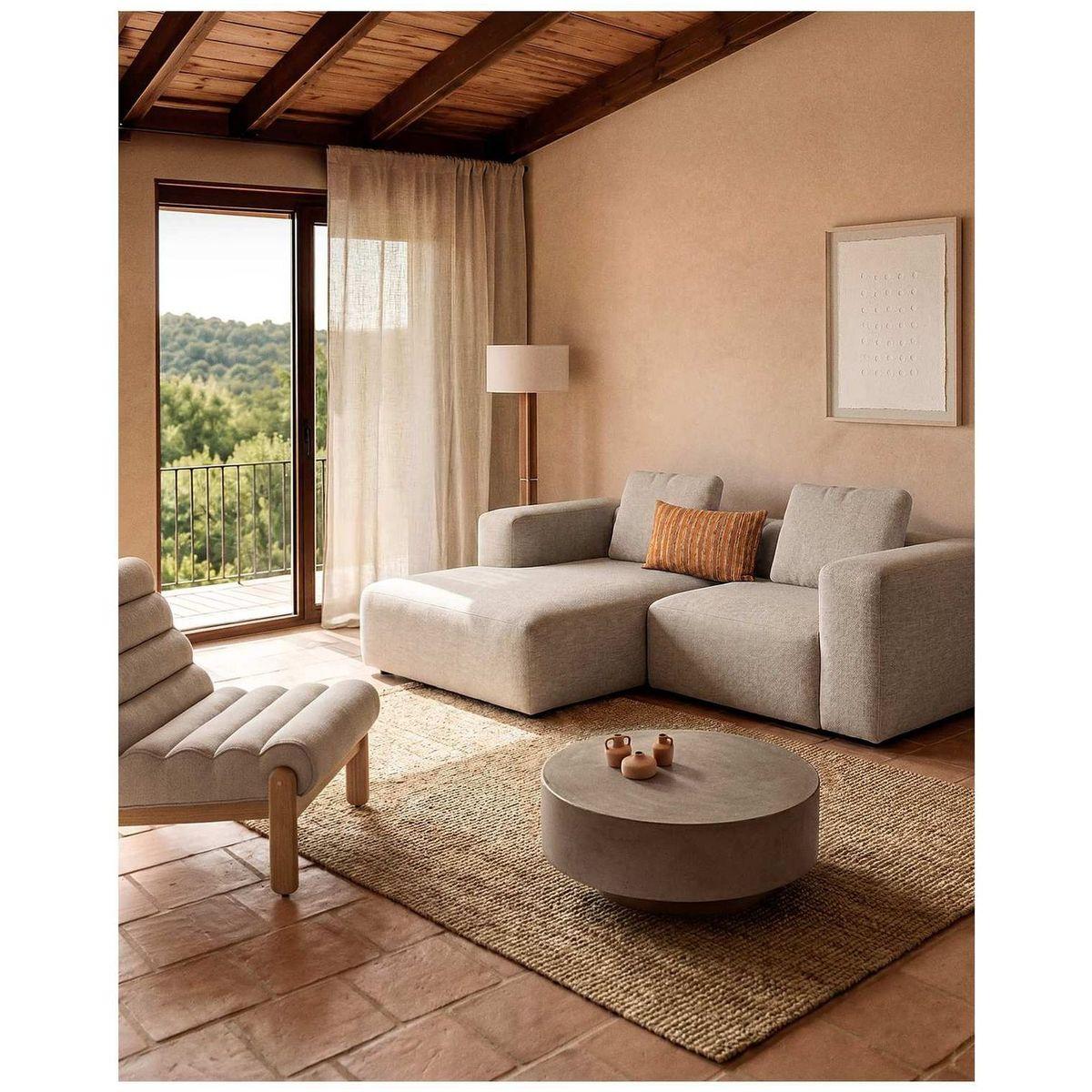 2-Sitzer-Sofa Blok mit Chaiselongue links in beiger Chenille 240 cm FSC Mix Credit