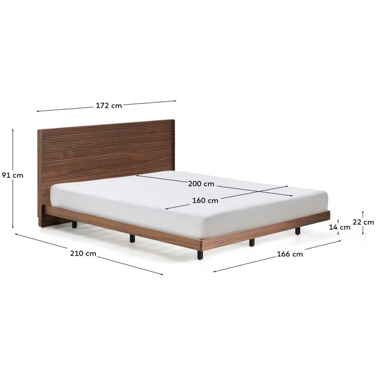 Bett Norlen Nussbaumfurnier mit dunklem Finish und LED-Licht für Matratzen 160x200 FSC Mix Credit