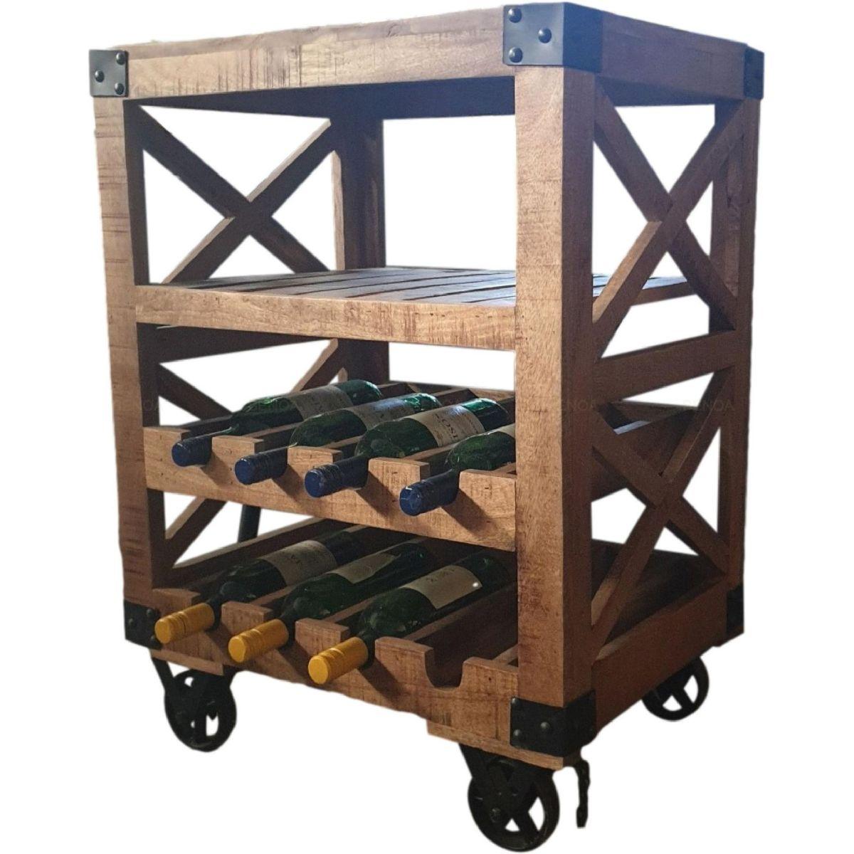 Servierwagen Trolley Weinregal Mangoholz natur