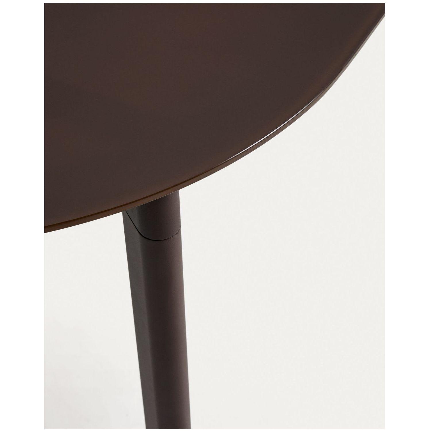 Set Erice mit 4 Stapelstühlen aus Aluminium und Seil und einem Tisch aus Aluminium und gehärtetem Glas in Braun
