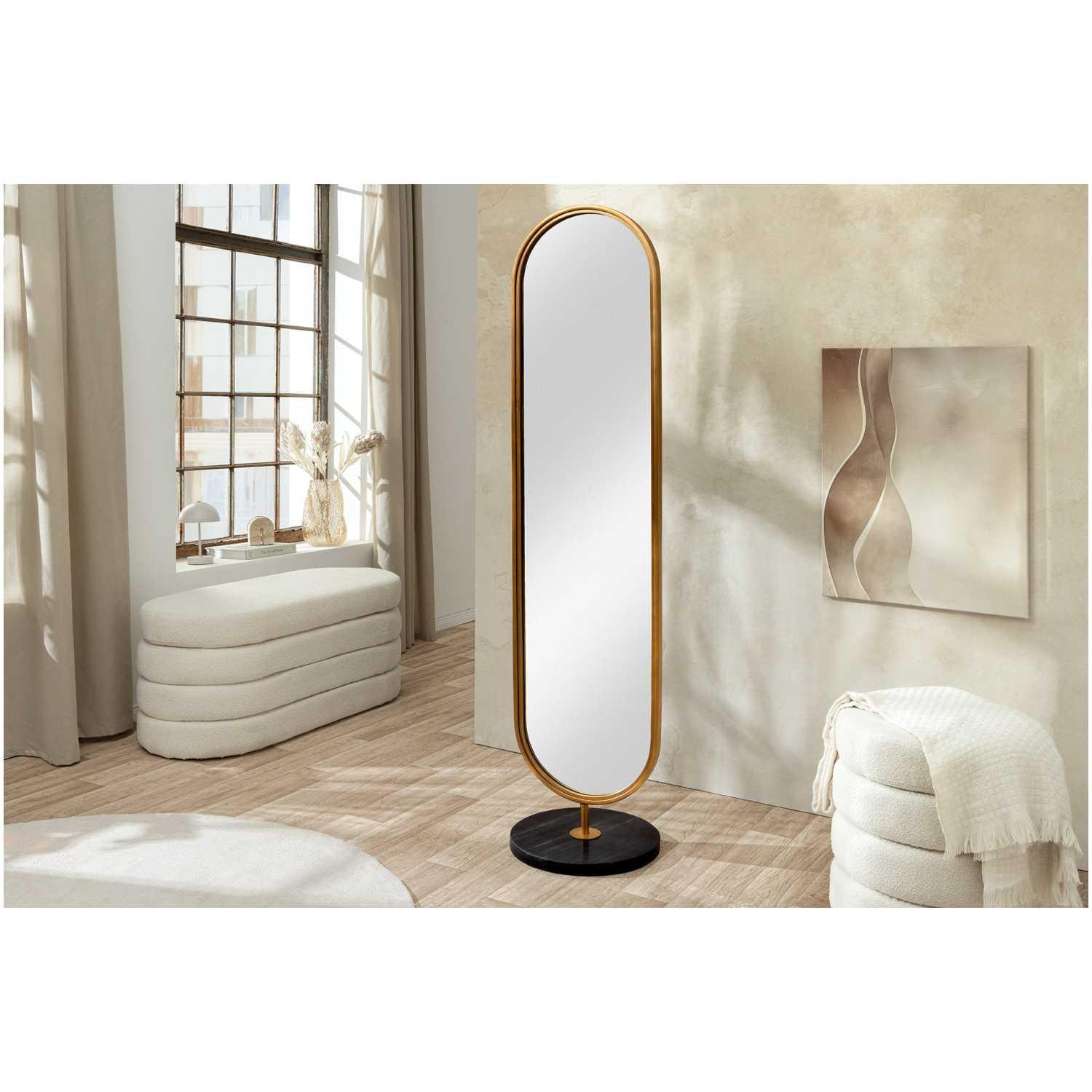Standspiegel oval Strano Metall gold Marmorsockel 41x175