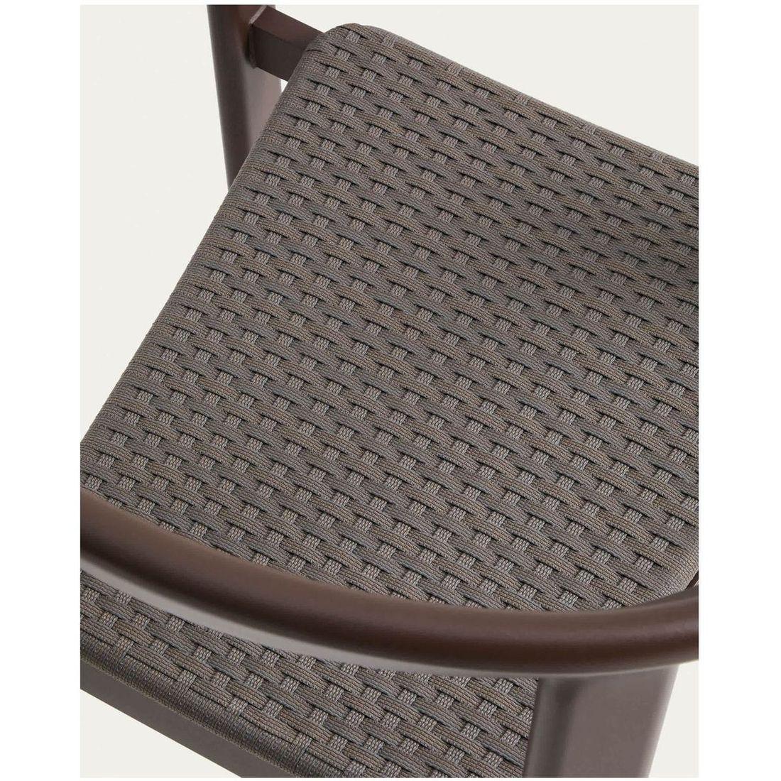 Set Erice mit 6 Stapelstühlen aus Aluminium und Seil und einem Tisch aus Aluminium und gehärtetem Glas in Braun