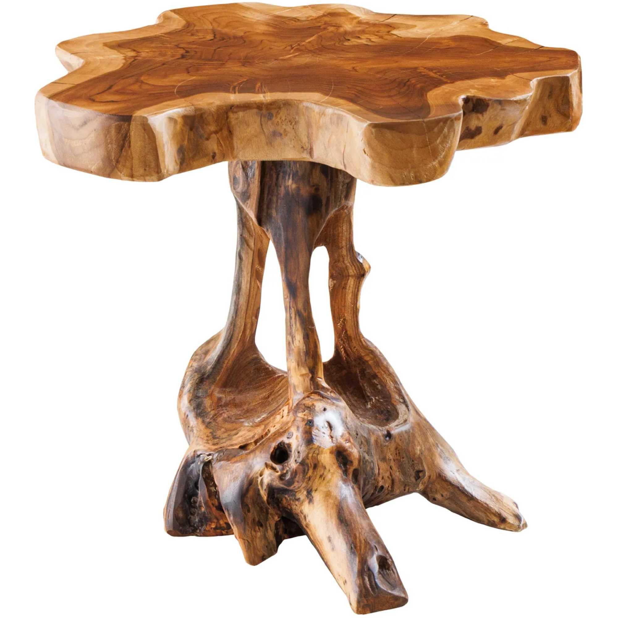Beistelltisch Holzhocker Wurzel Baumkante Teakholz naturbraun 40x40 Unikat